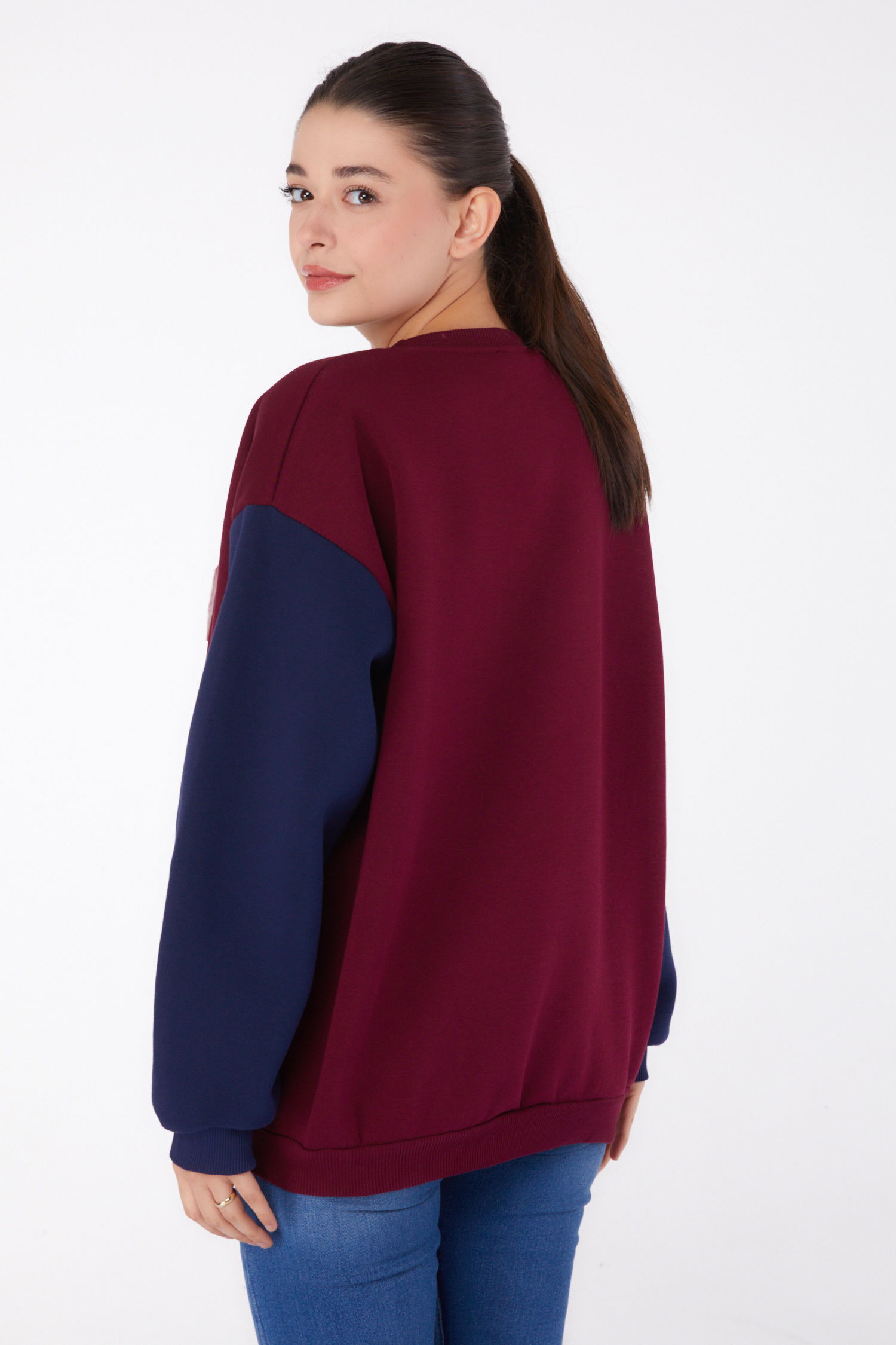 Nakışlı Sweatshirt Bordo - 26451 - 5
