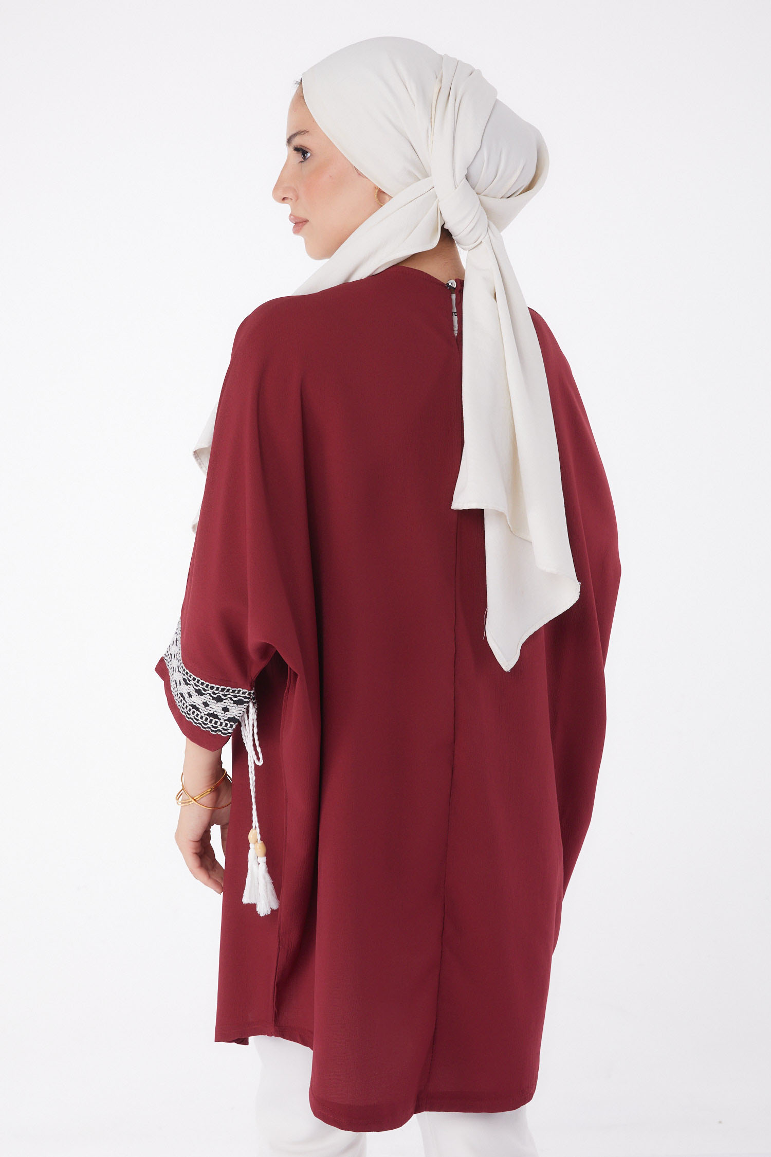 Püsküllü Yarasa Kollu Tunik Bordo - 13256 - 4