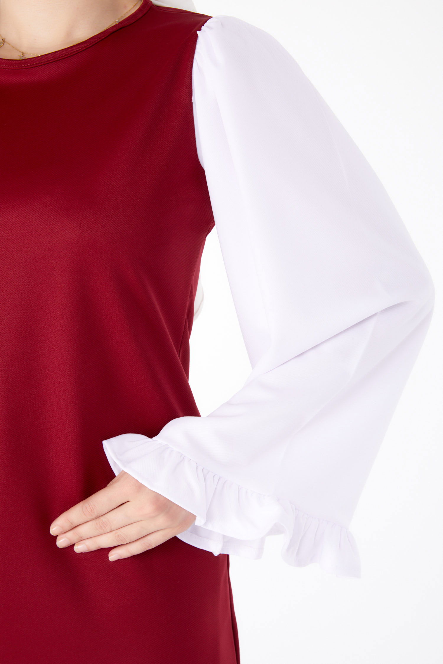 Düz Bisiklet Yaka Kadın Bordo Tunik Pantolon İkili Takım - 13198 - 6