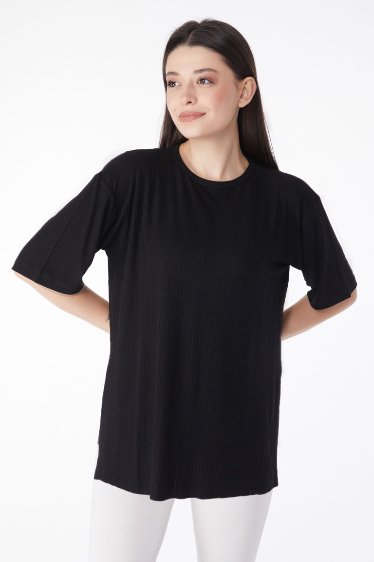 Yırtmaçlı T-Shirt D1 Siyah - 25114 - TOFİSA