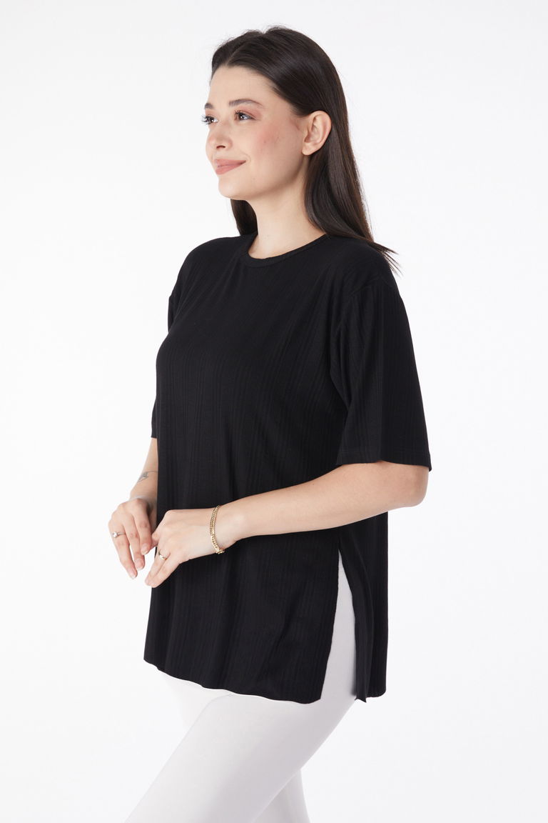 Yırtmaçlı T-Shirt D1 Siyah - 25114 - TOFİSA