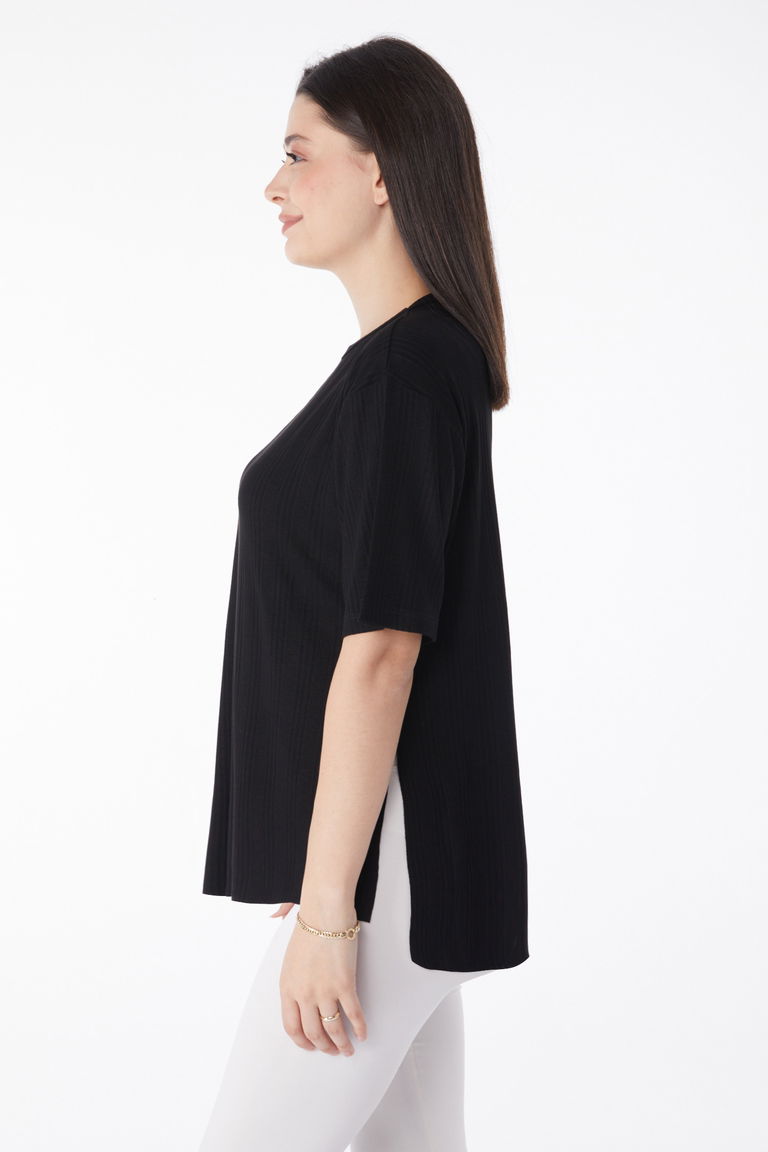 Yırtmaçlı T-Shirt D1 Siyah - 25114 - TOFİSA