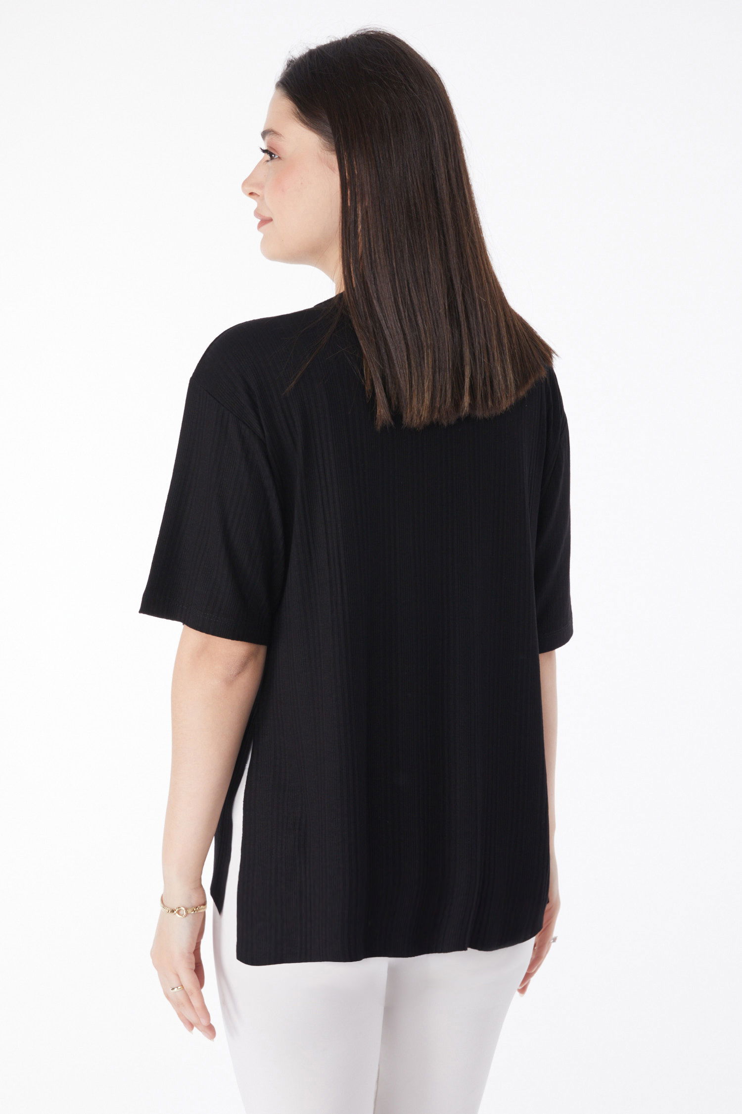 Yırtmaçlı T-Shirt D1 Siyah - 25114 - 5