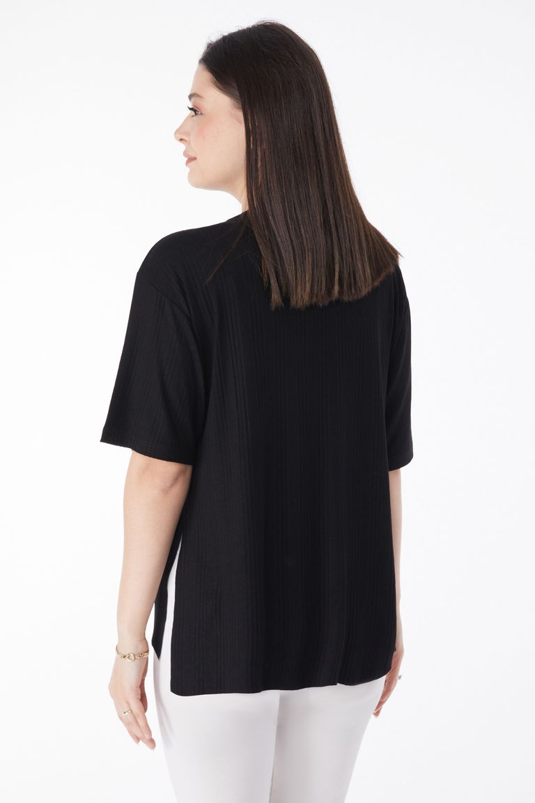 Yırtmaçlı T-Shirt D1 Siyah - 25114 - TOFİSA