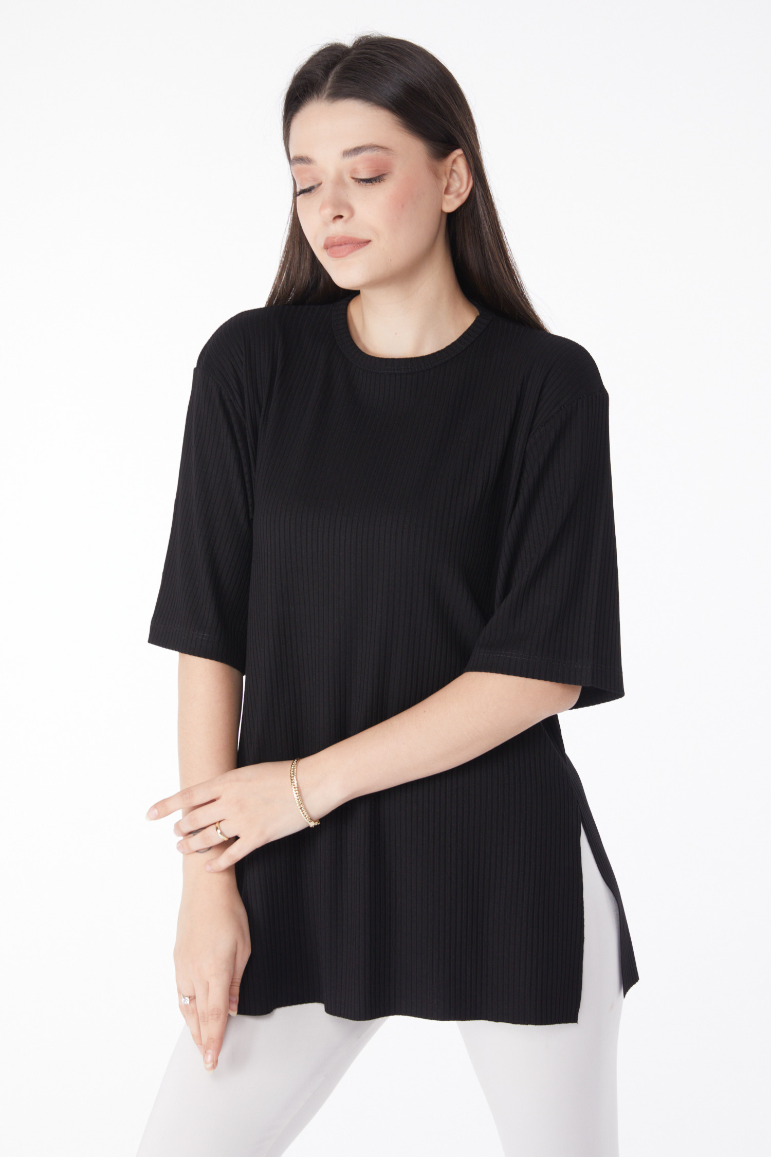 Yırtmaçlı T-Shirt D2 Siyah - 25114 - 3