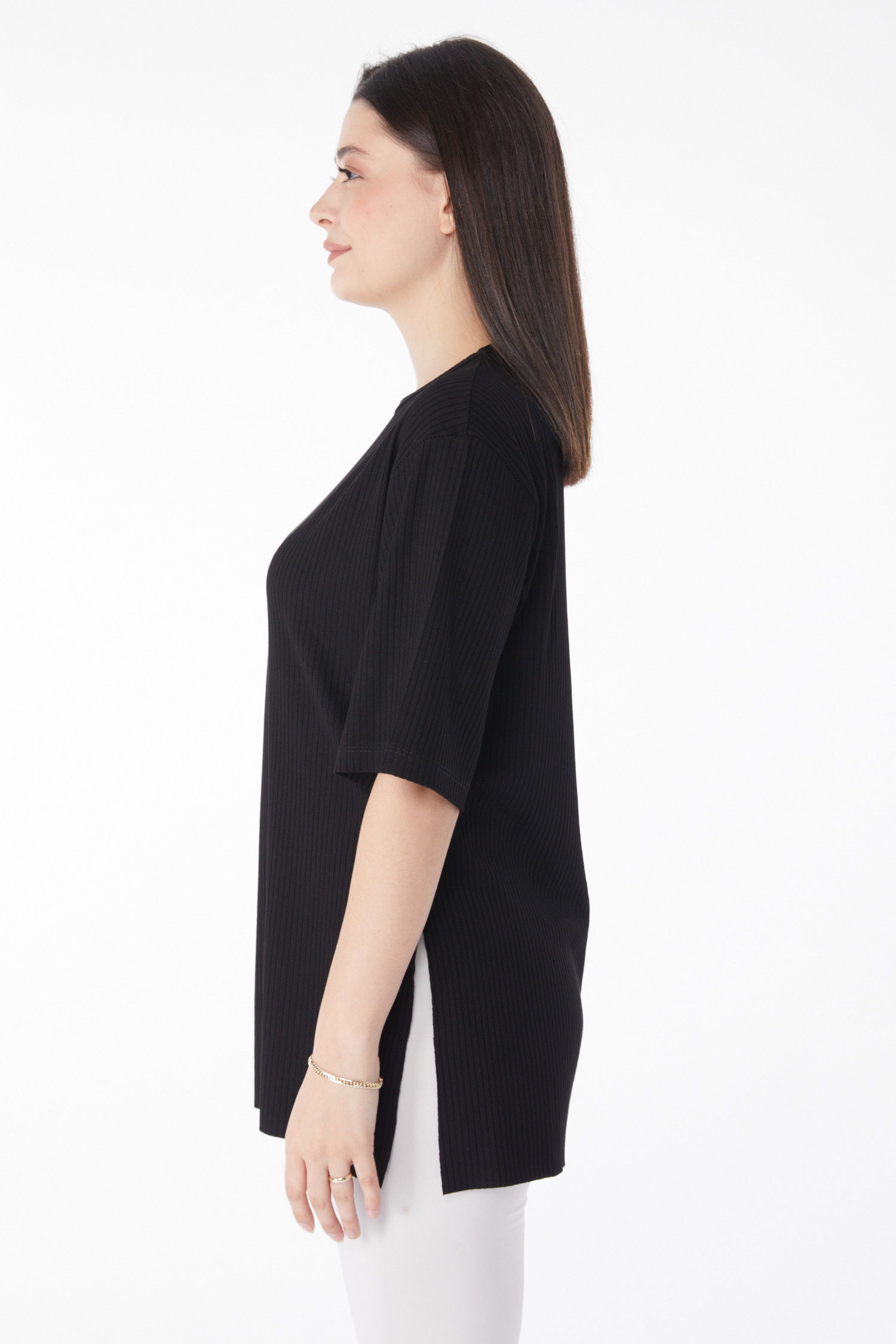 Yırtmaçlı T-Shirt D2 Siyah - 25114 - 4
