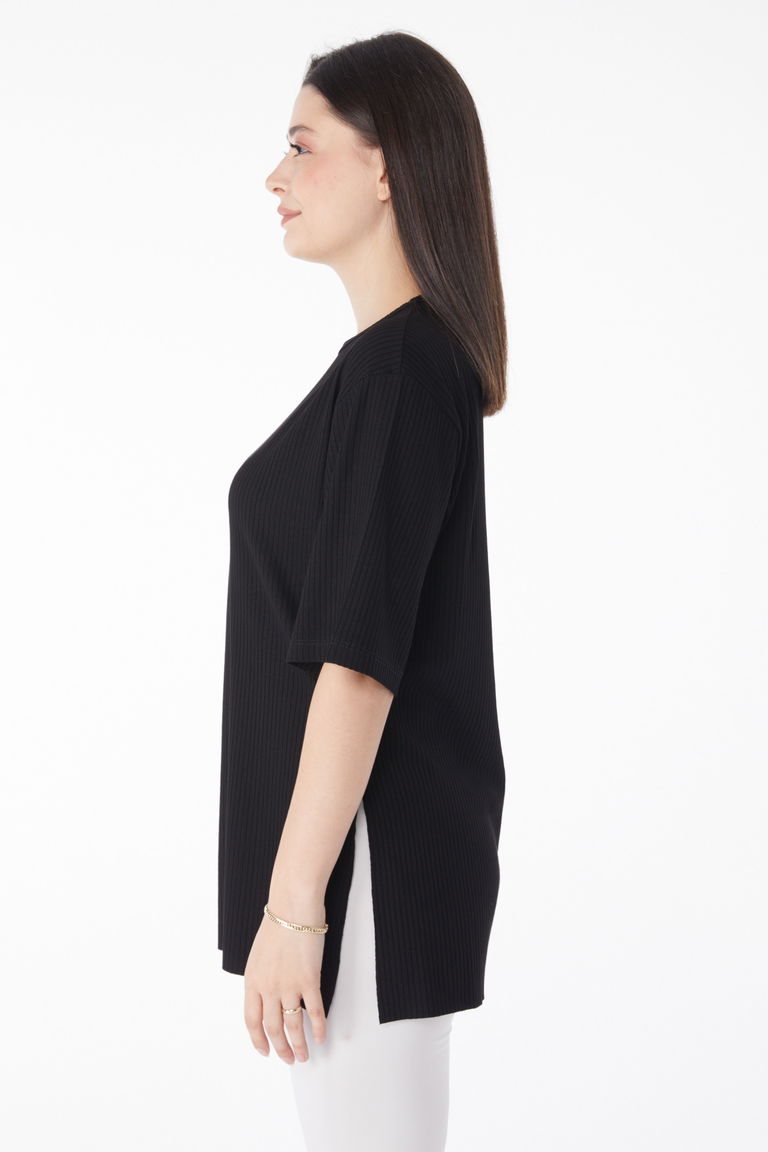 Yırtmaçlı T-Shirt D2 Siyah - 25114 - TOFİSA