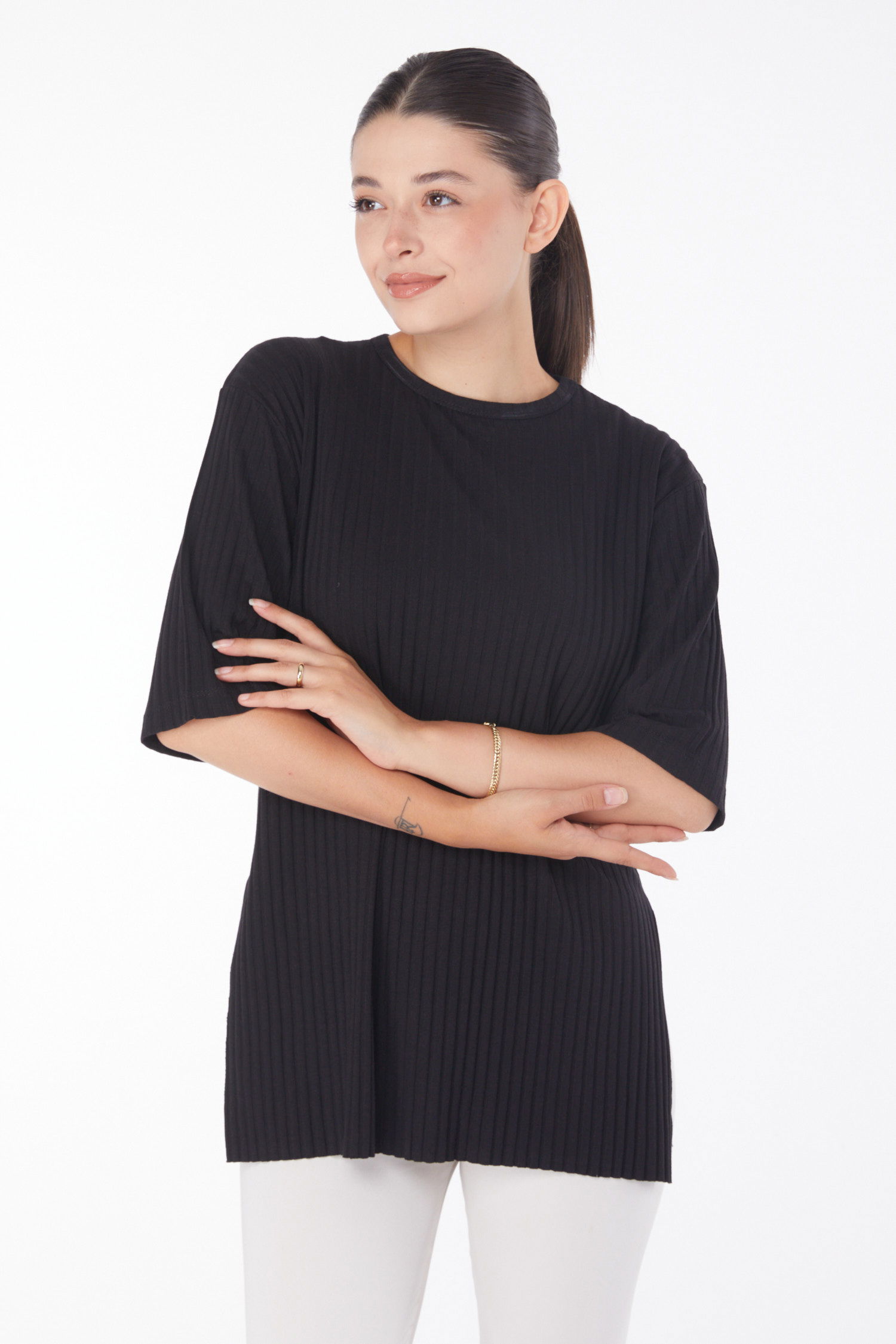 Yırtmaçlı T-Shirt D3 Siyah - 25114 - 1