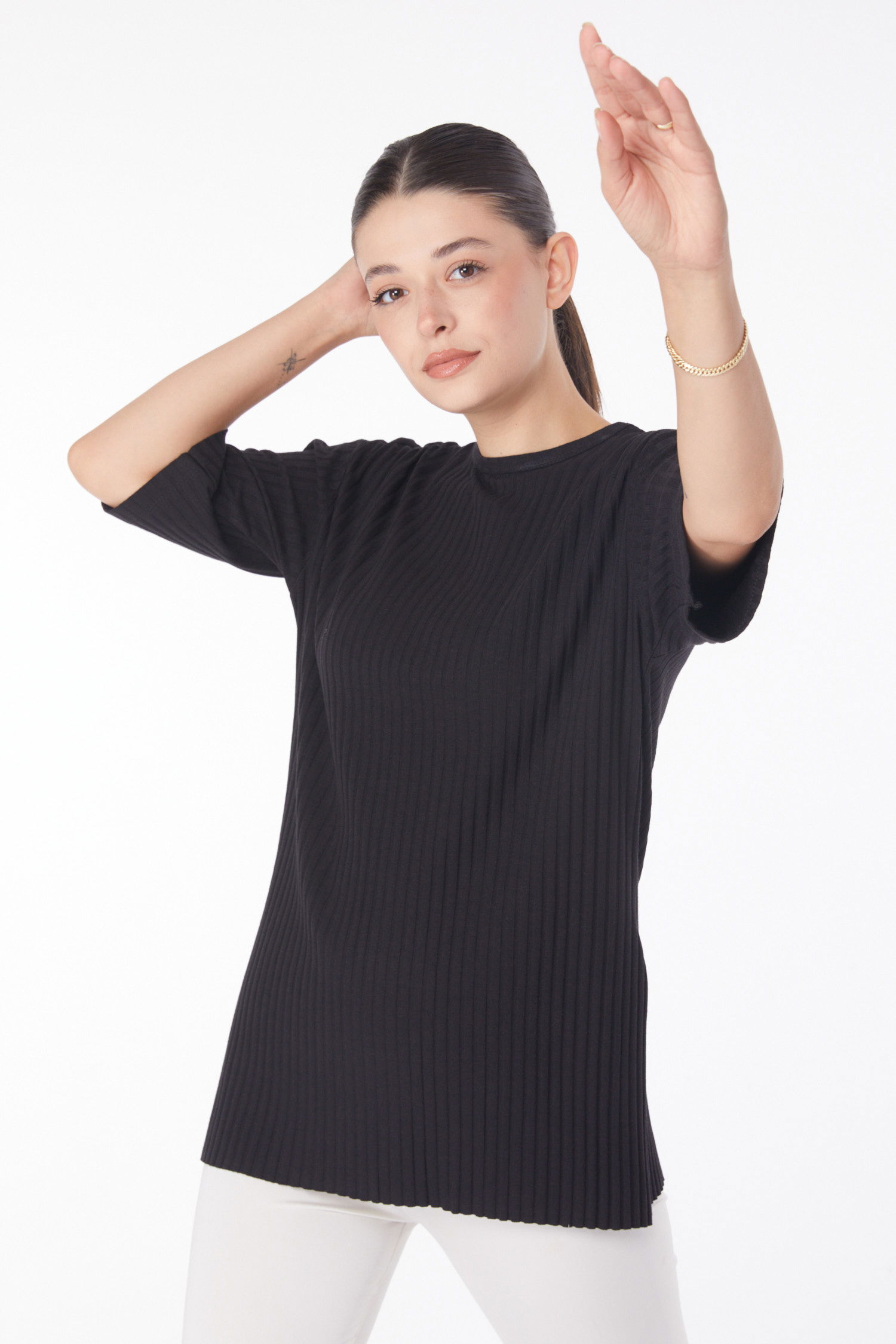 Yırtmaçlı T-Shirt D3 Siyah - 25114 - 3