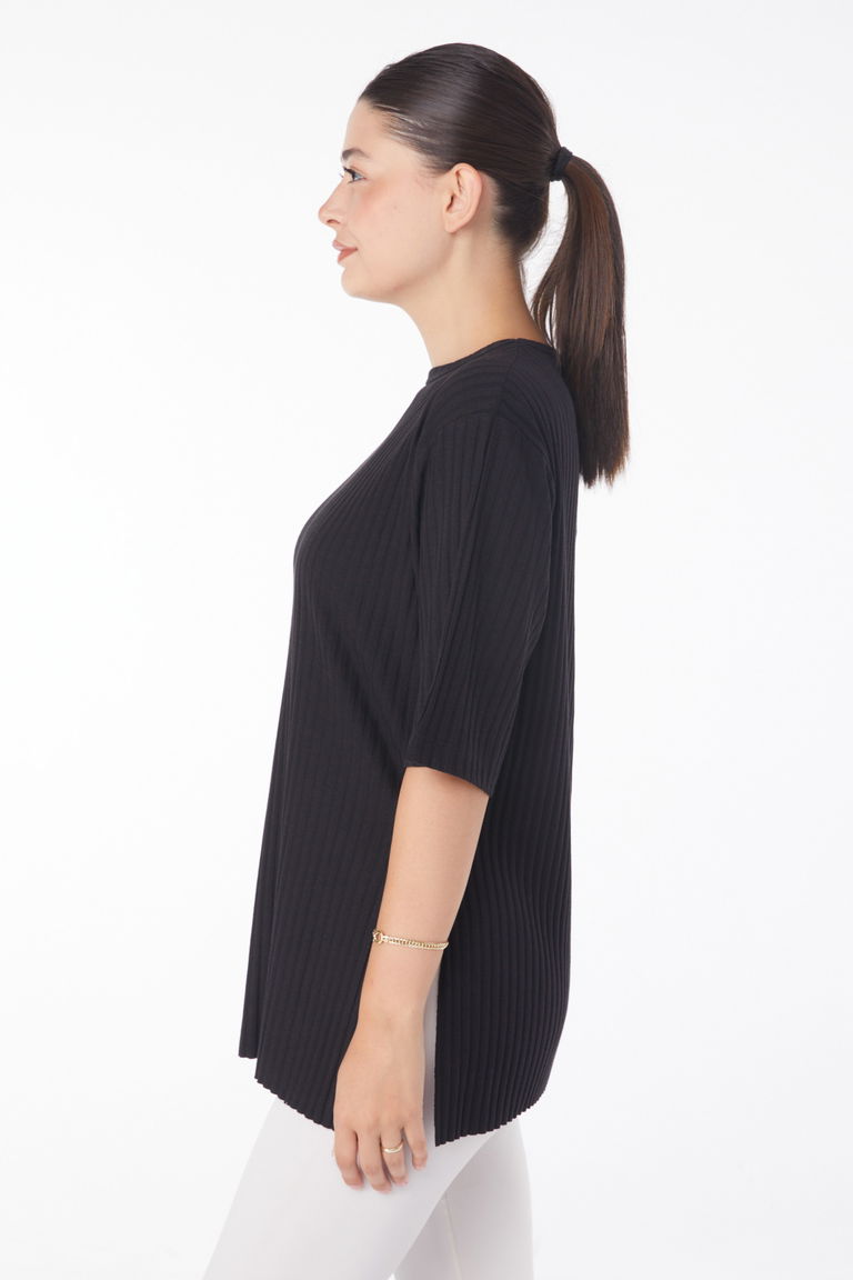 Yırtmaçlı T-Shirt D3 Siyah - 25114 - TOFİSA