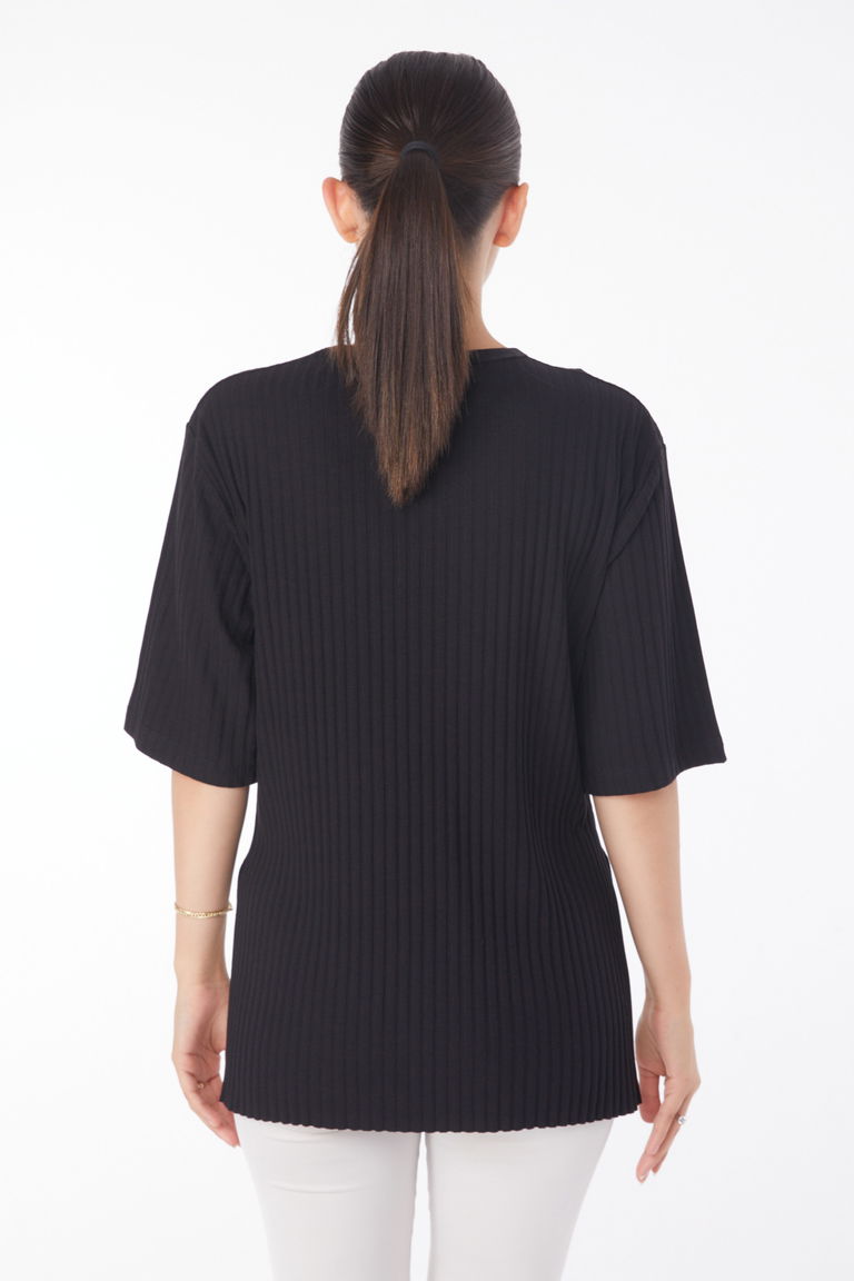 Yırtmaçlı T-Shirt D3 Siyah - 25114 - TOFİSA