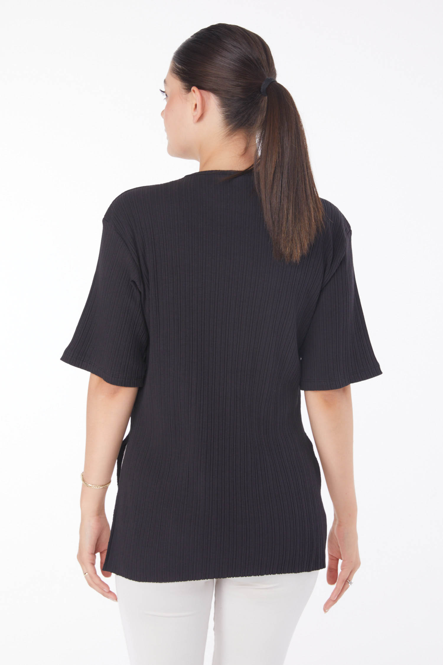 Yırtmaçlı T-Shirt D6 Siyah - 25114 - 5