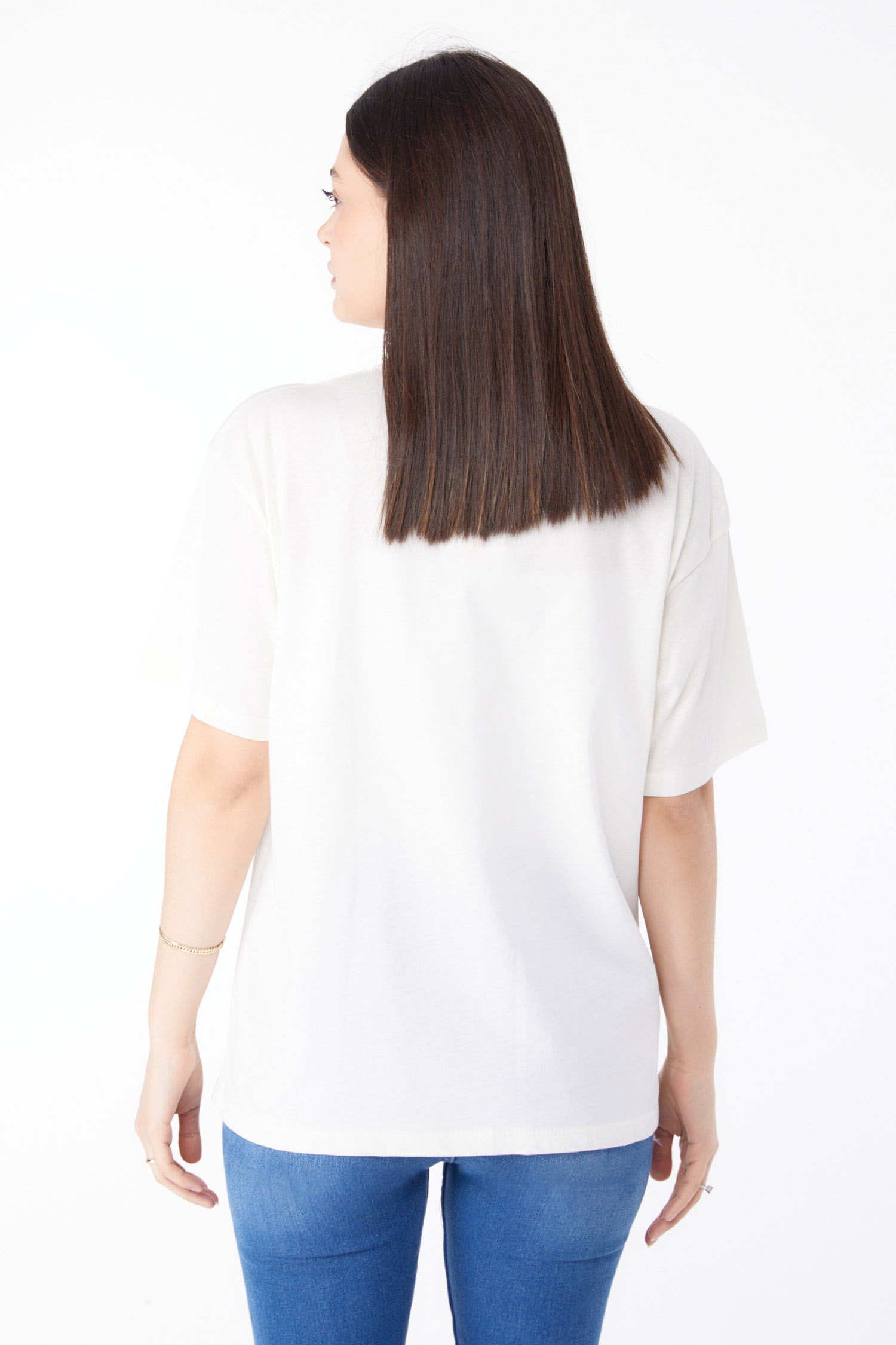 Baskılı Kısa Kollu T-Shirt Ekru - 25389 - 5