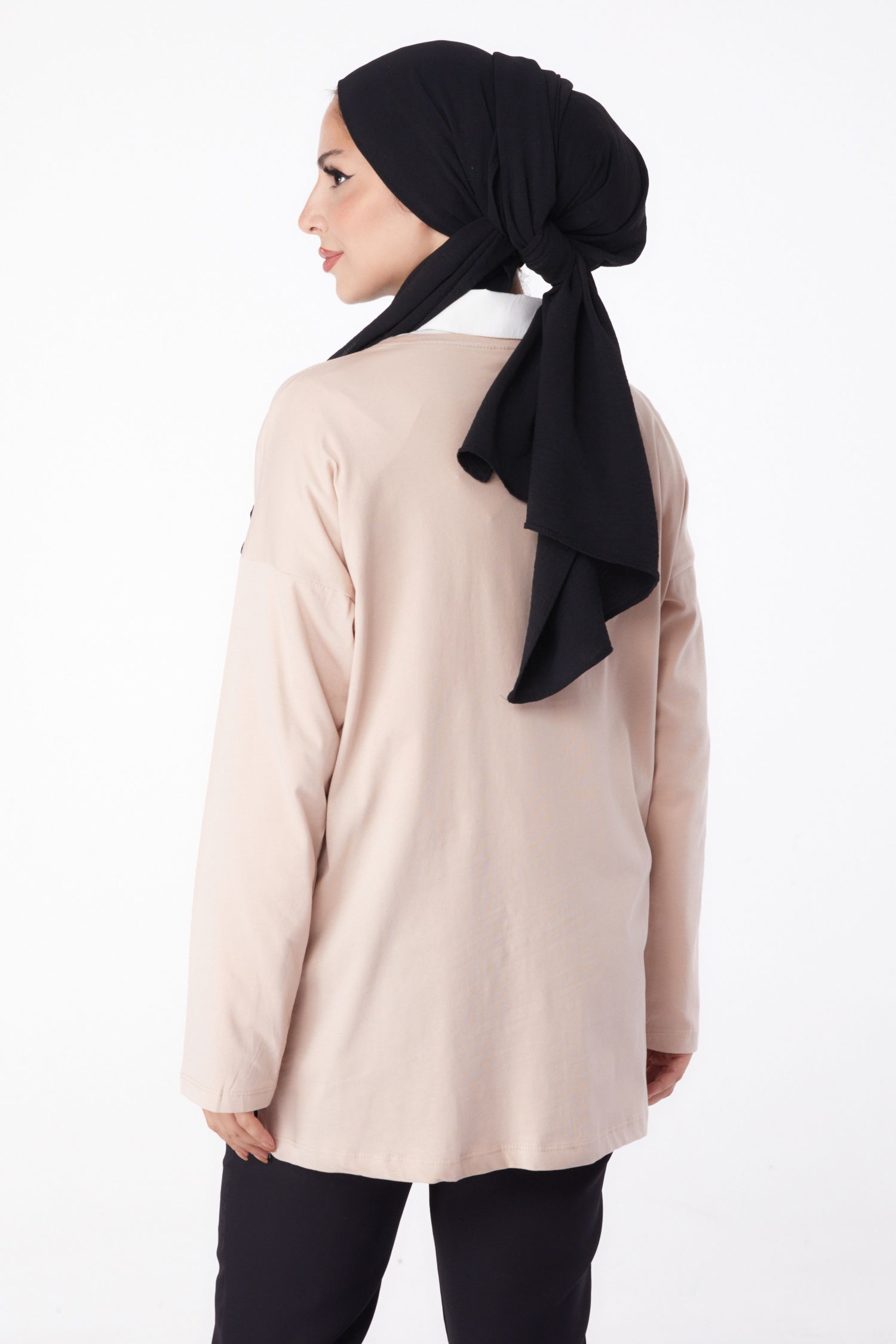 Düz Bisiklet Yaka Kadın Ekru Baskılı Sweat - 26236 - 5