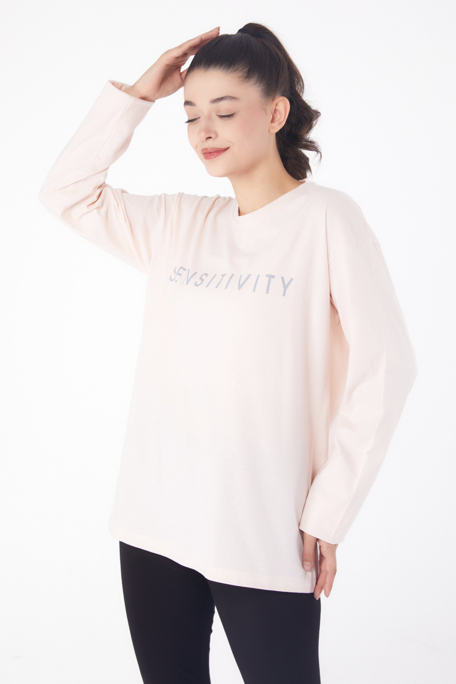 Düz Bisiklet Yaka Kadın Ekru Baskılı Sweat - 26237 - 3