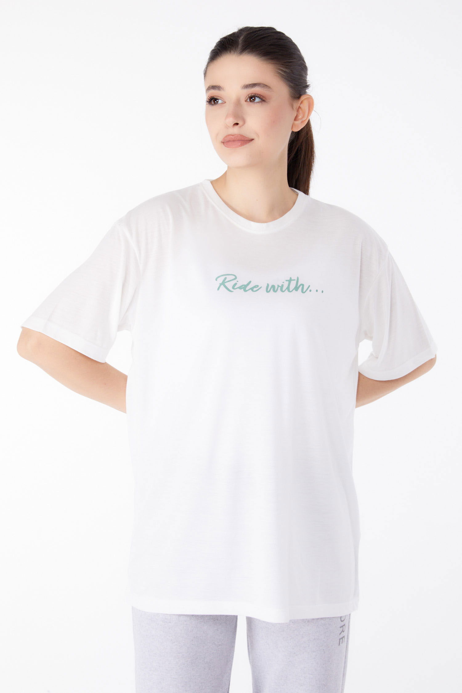 Kısa Kollu Baskılı T-shirt Ekru - 24651 - 2