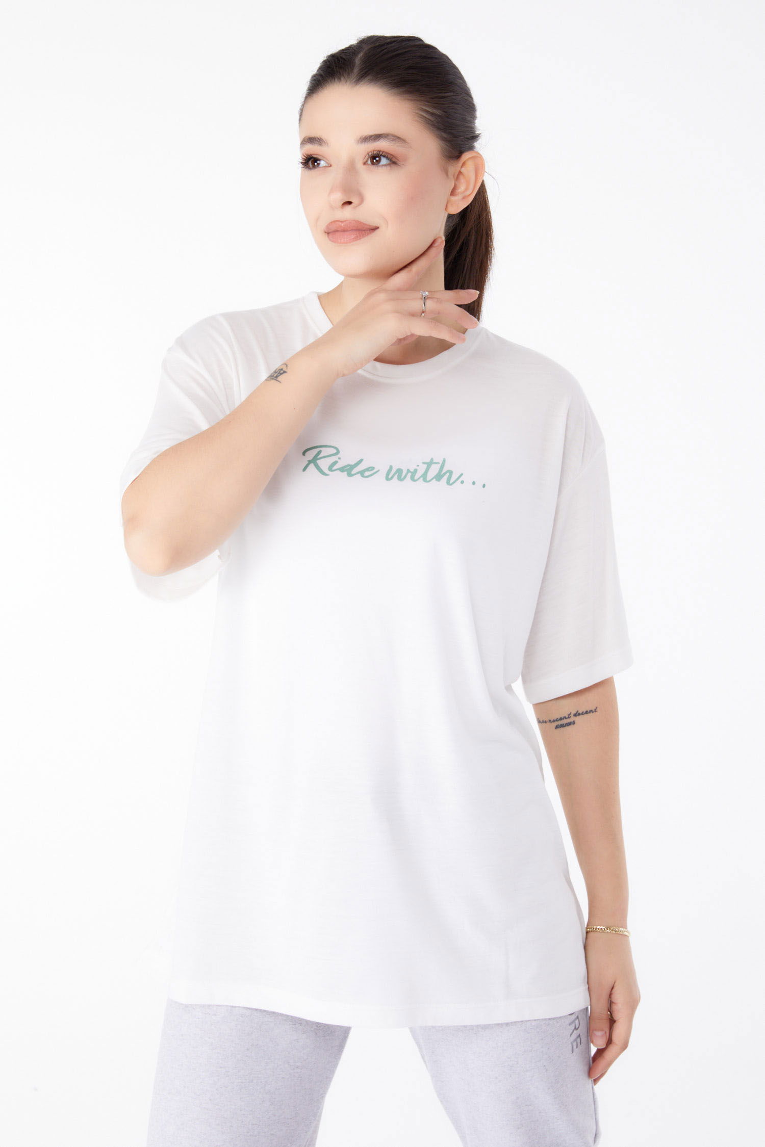 Kısa Kollu Baskılı T-shirt Ekru - 24651 - 3