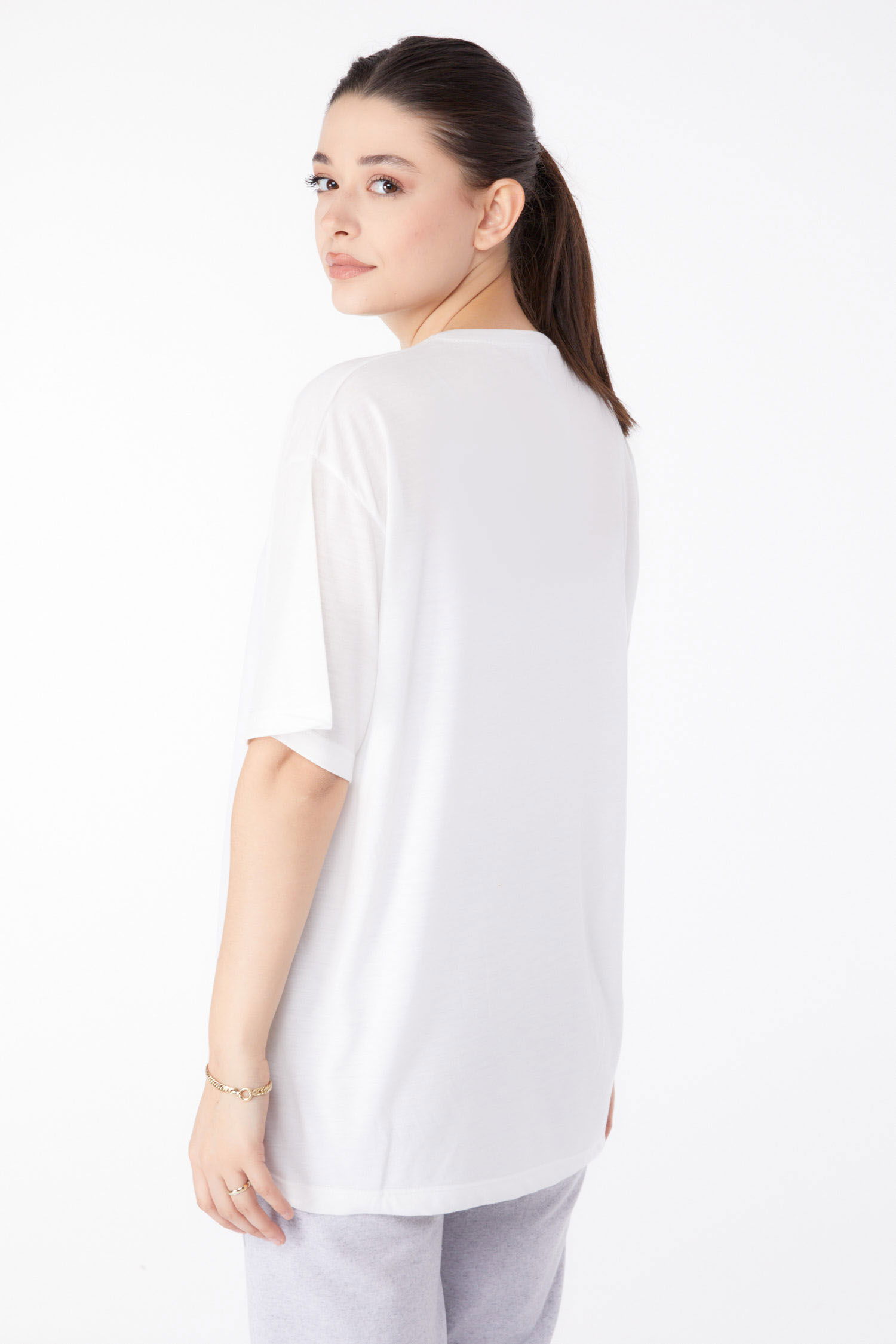 Kısa Kollu Baskılı T-shirt Ekru - 24651 - 5