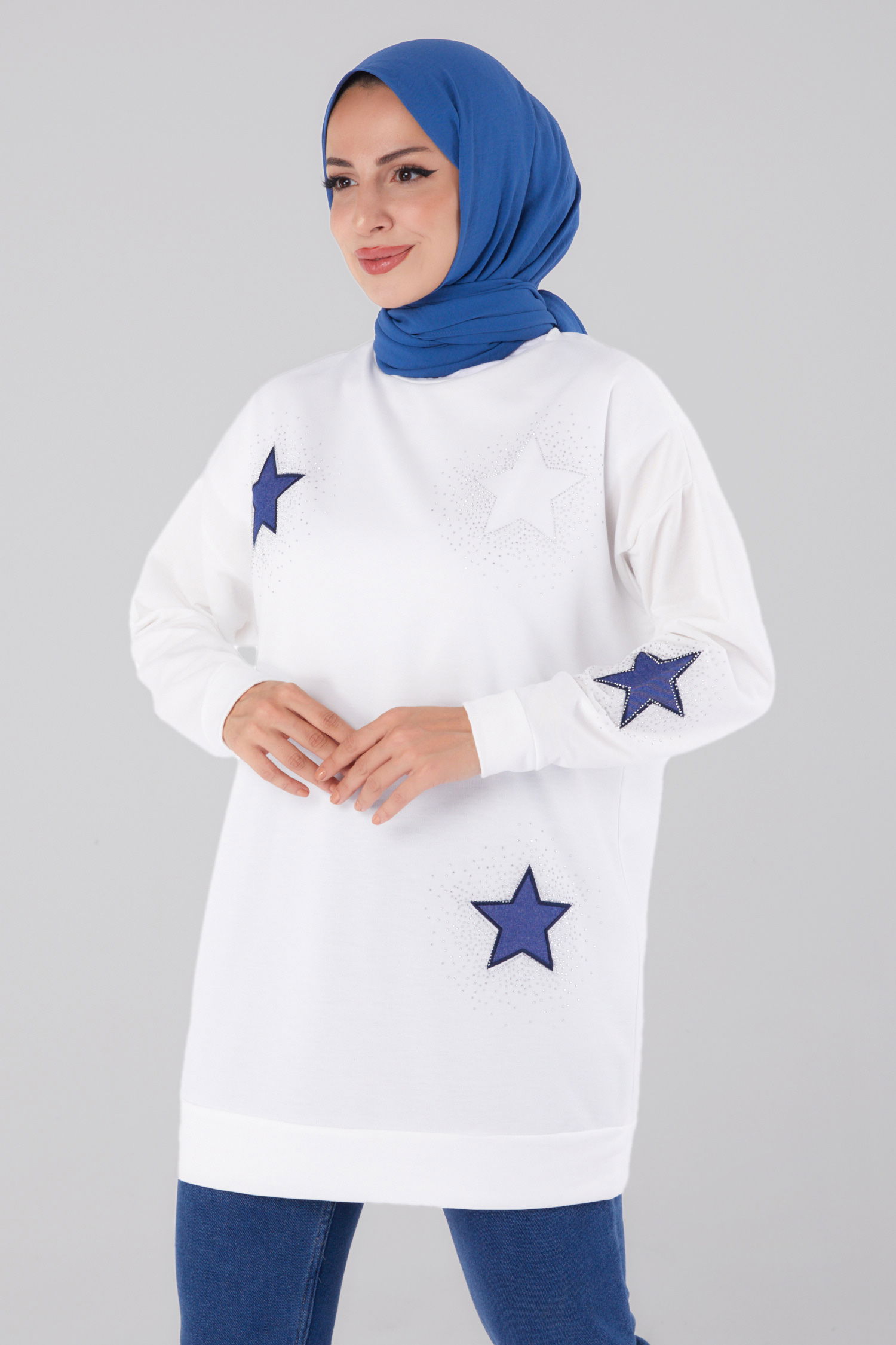 Nakışlı Sweatshirt Ekru - 13297 - 1