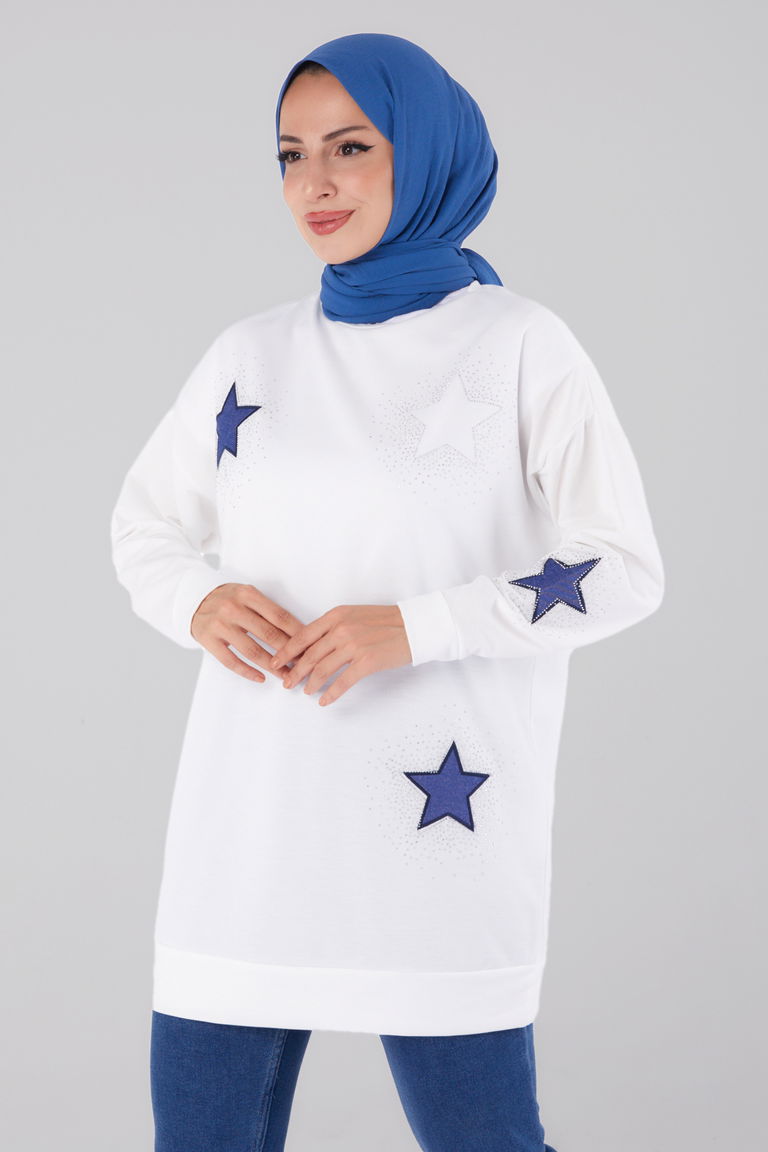 Nakışlı Sweatshirt Ekru - 13297 - TOFİSA