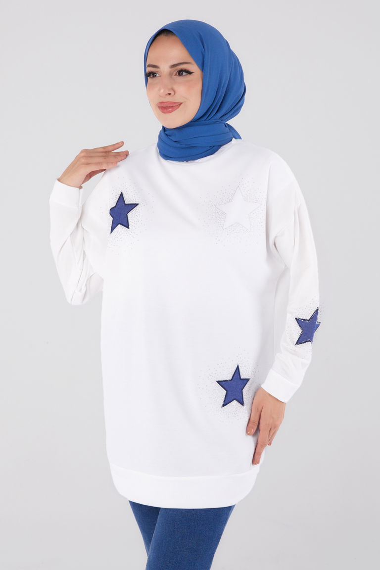 Nakışlı Sweatshirt Ekru - 13297 - TOFİSA