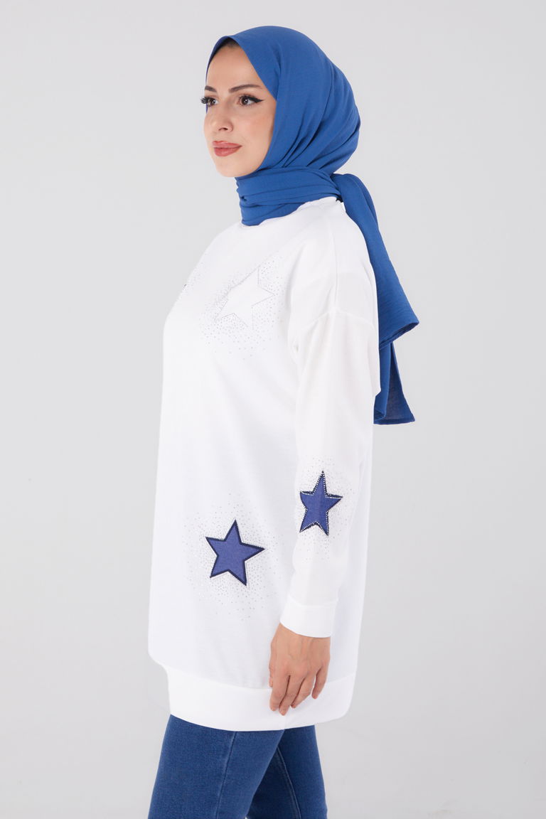 Nakışlı Sweatshirt Ekru - 13297 - TOFİSA