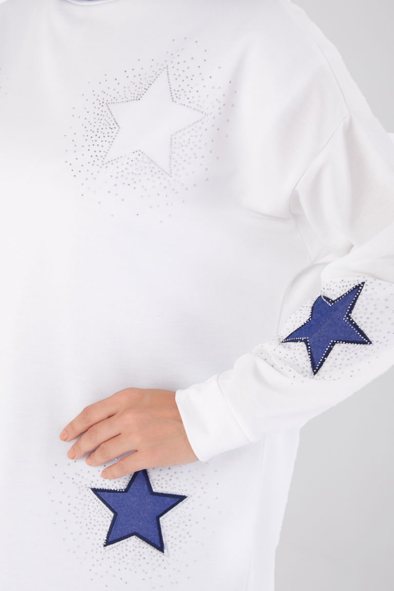 Nakışlı Sweatshirt Ekru - 13297 - TOFİSA