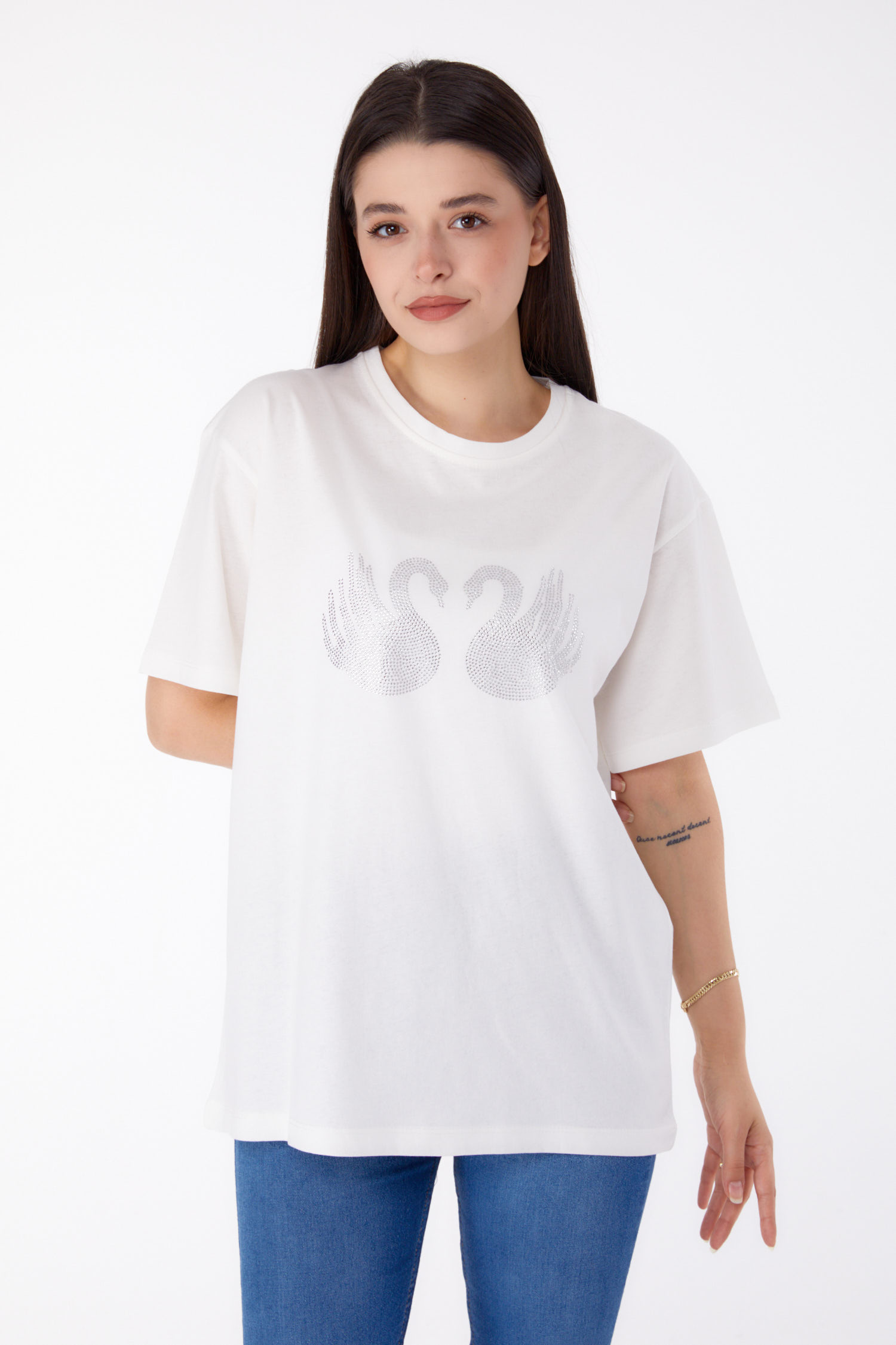 Taşlı T-shirt Ekru - 25696 - 2