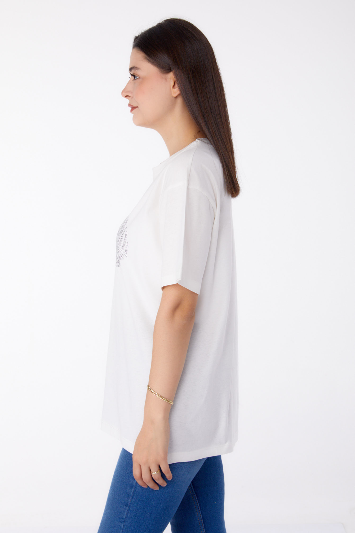 Taşlı T-shirt Ekru - 25696 - 4