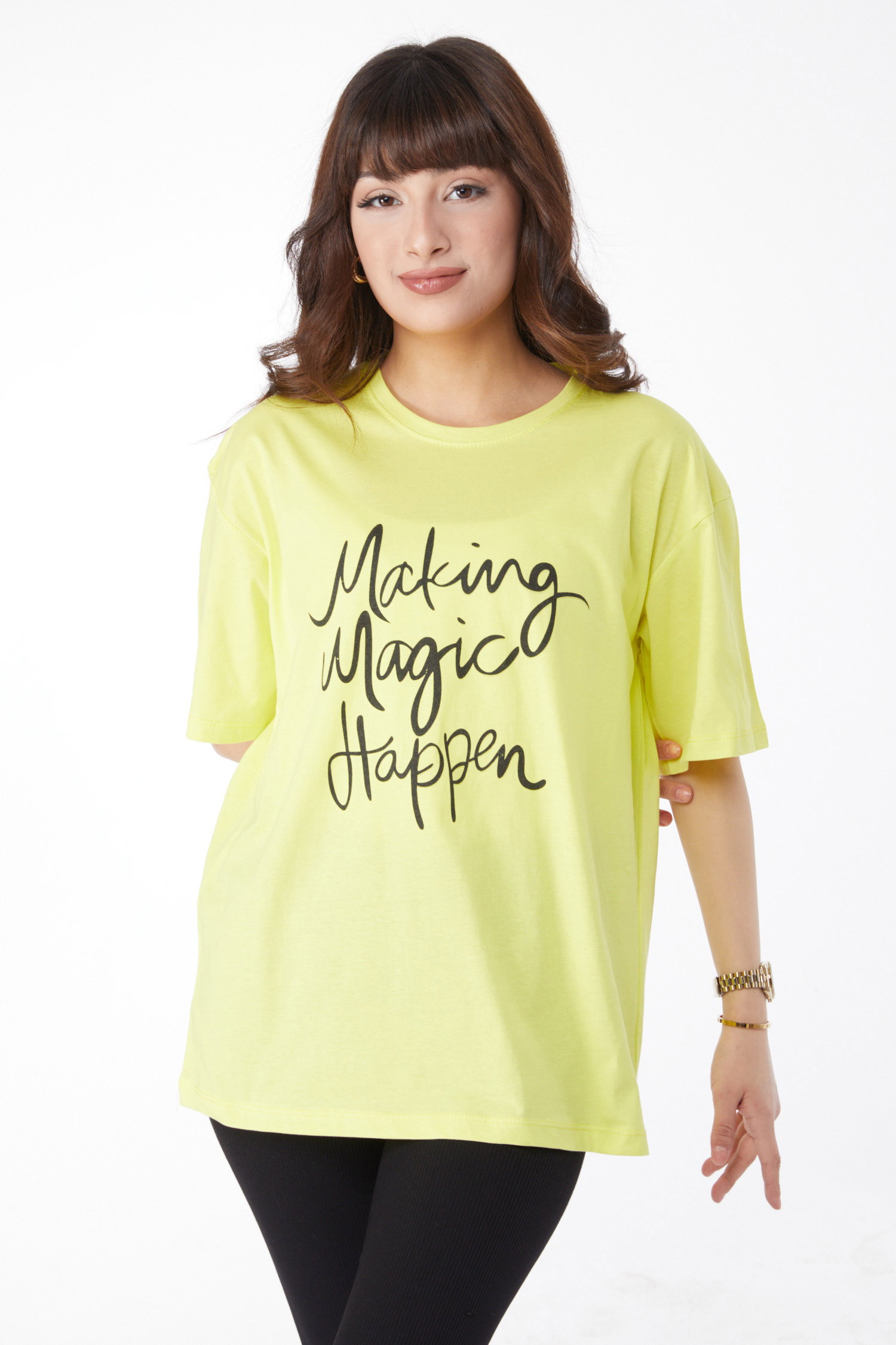 Baskılı T-shirt Fosfor Yeşili - 25173 - 2