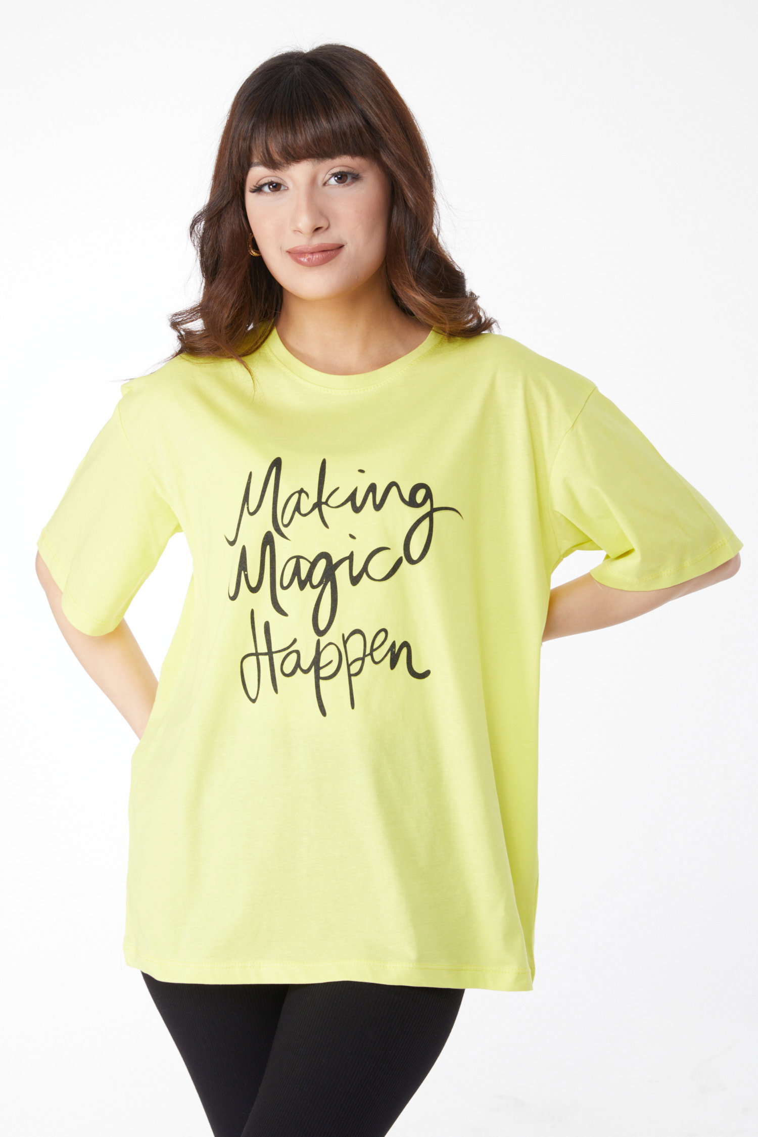 Baskılı T-shirt Fosfor Yeşili - 25173 - 3