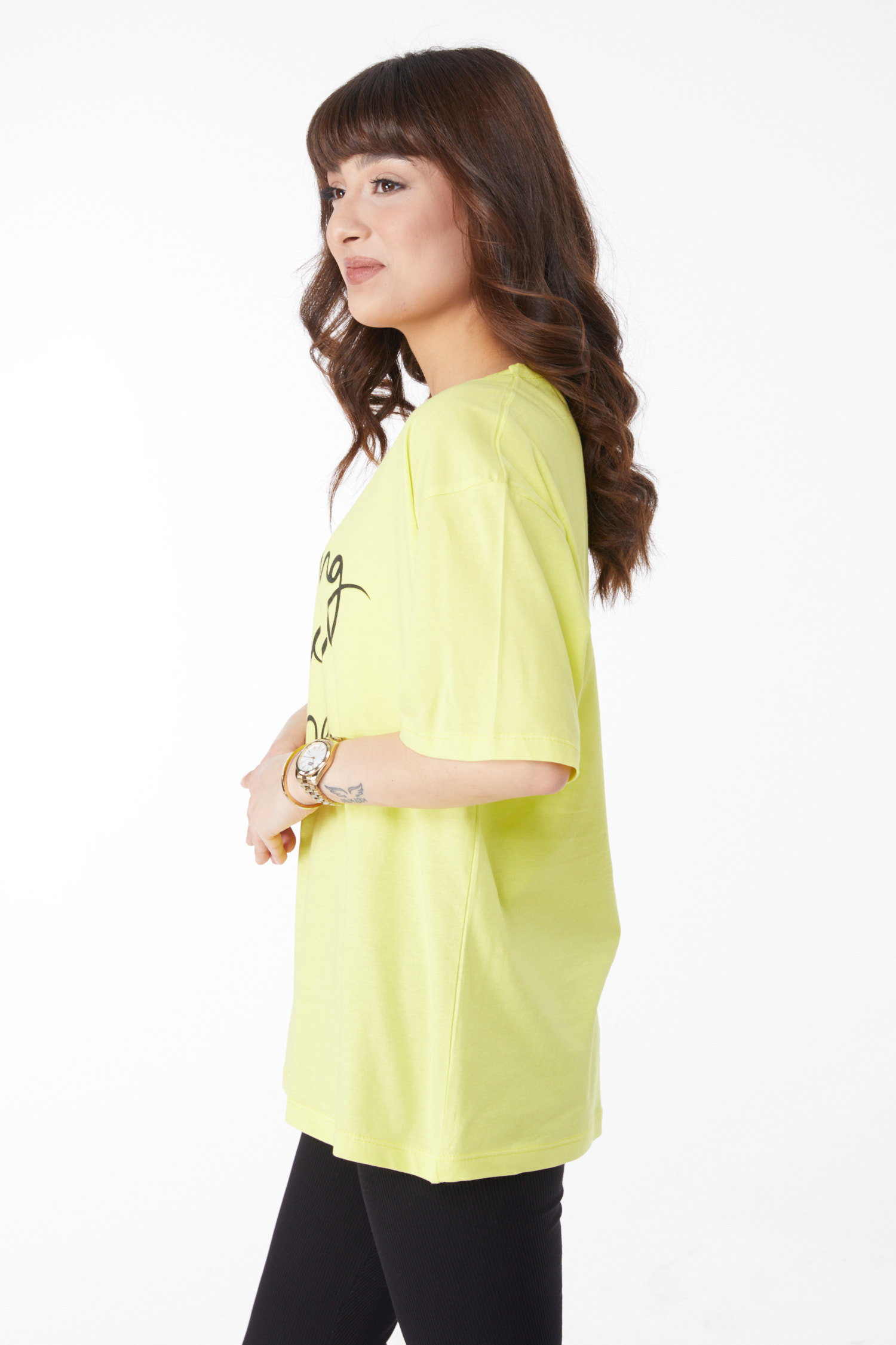 Baskılı T-shirt Fosfor Yeşili - 25173 - 4