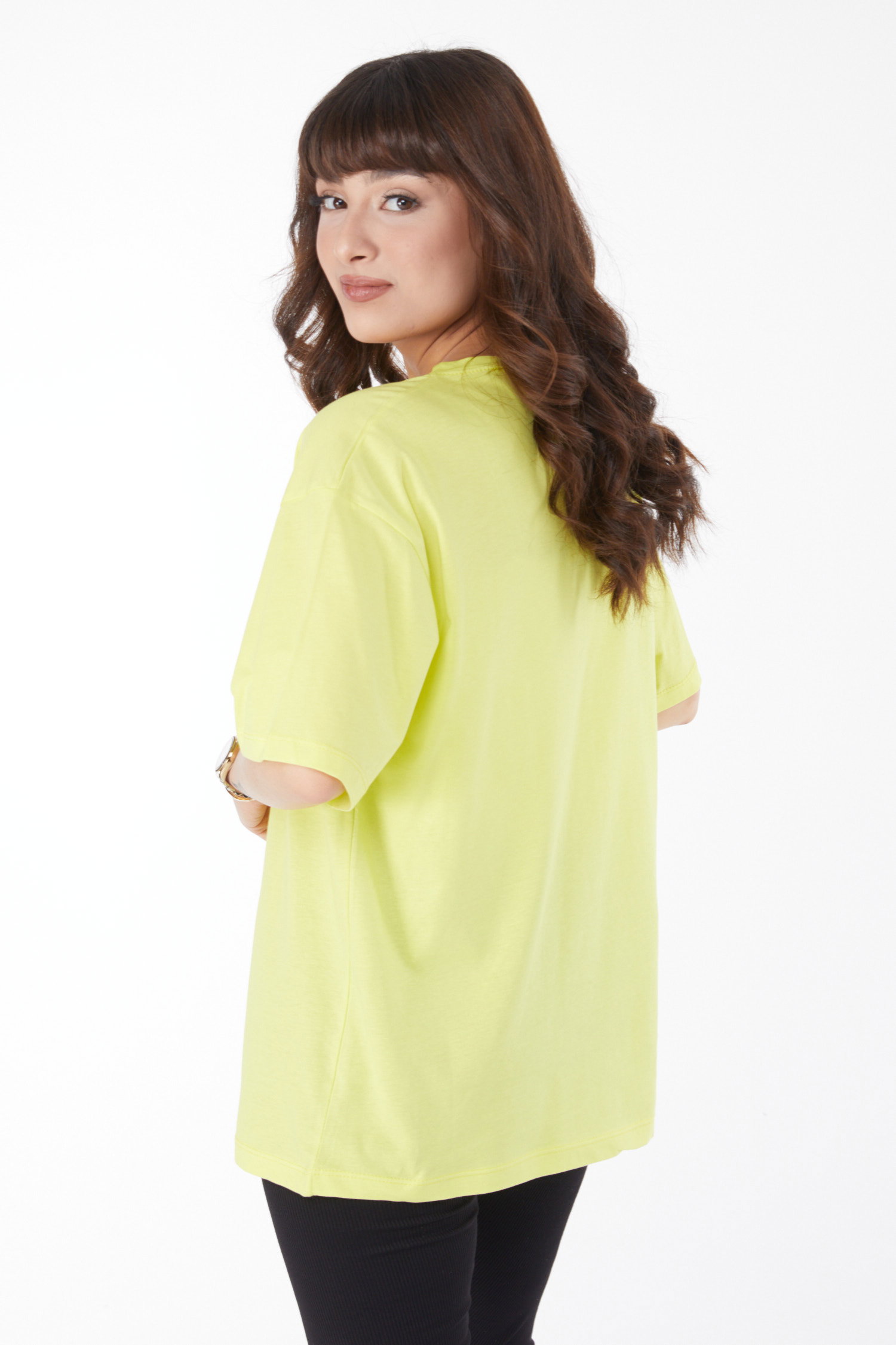 Baskılı T-shirt Fosfor Yeşili - 25173 - 5
