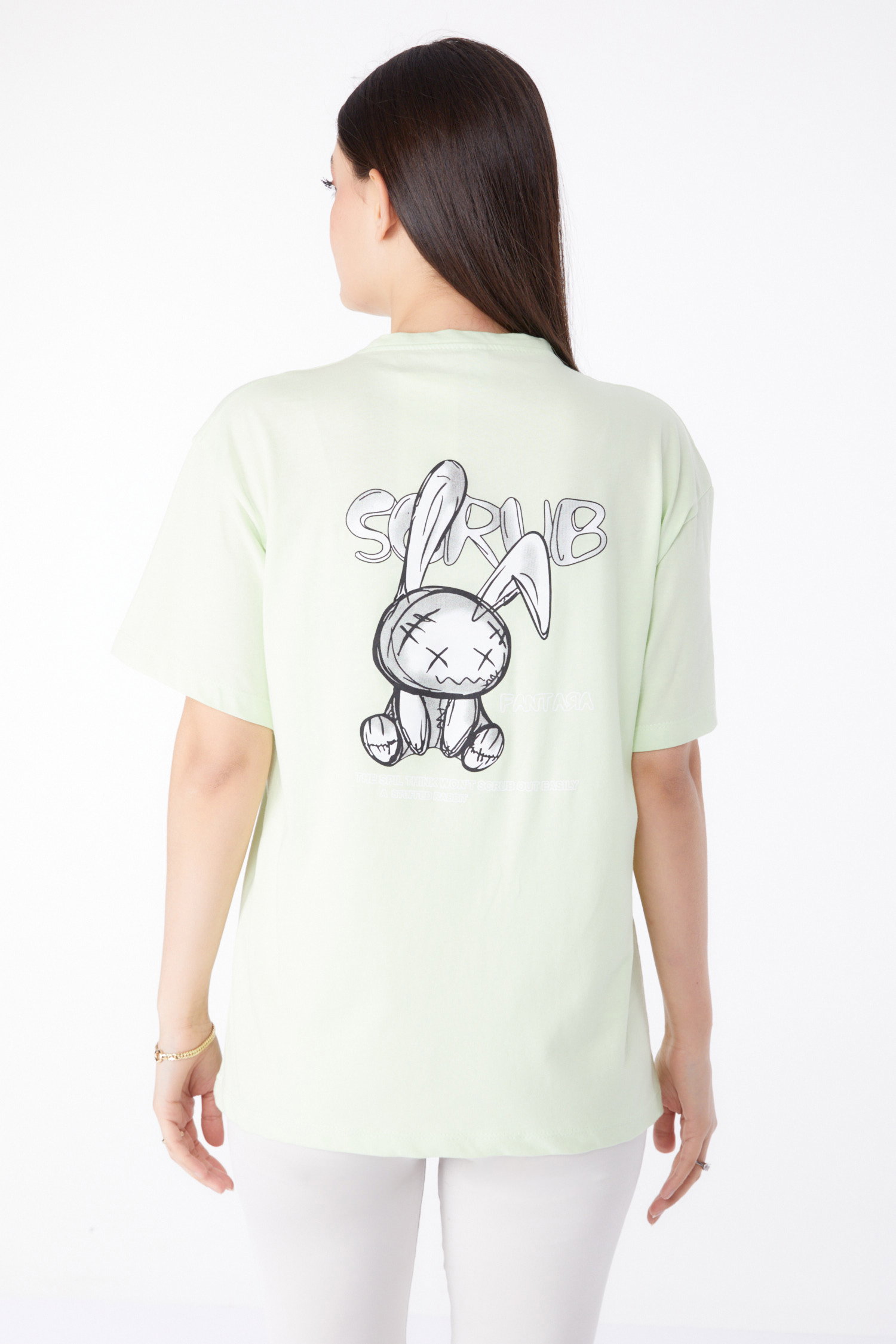 Baskılı T-shirt Fosfor Yeşili - 25288 - 5