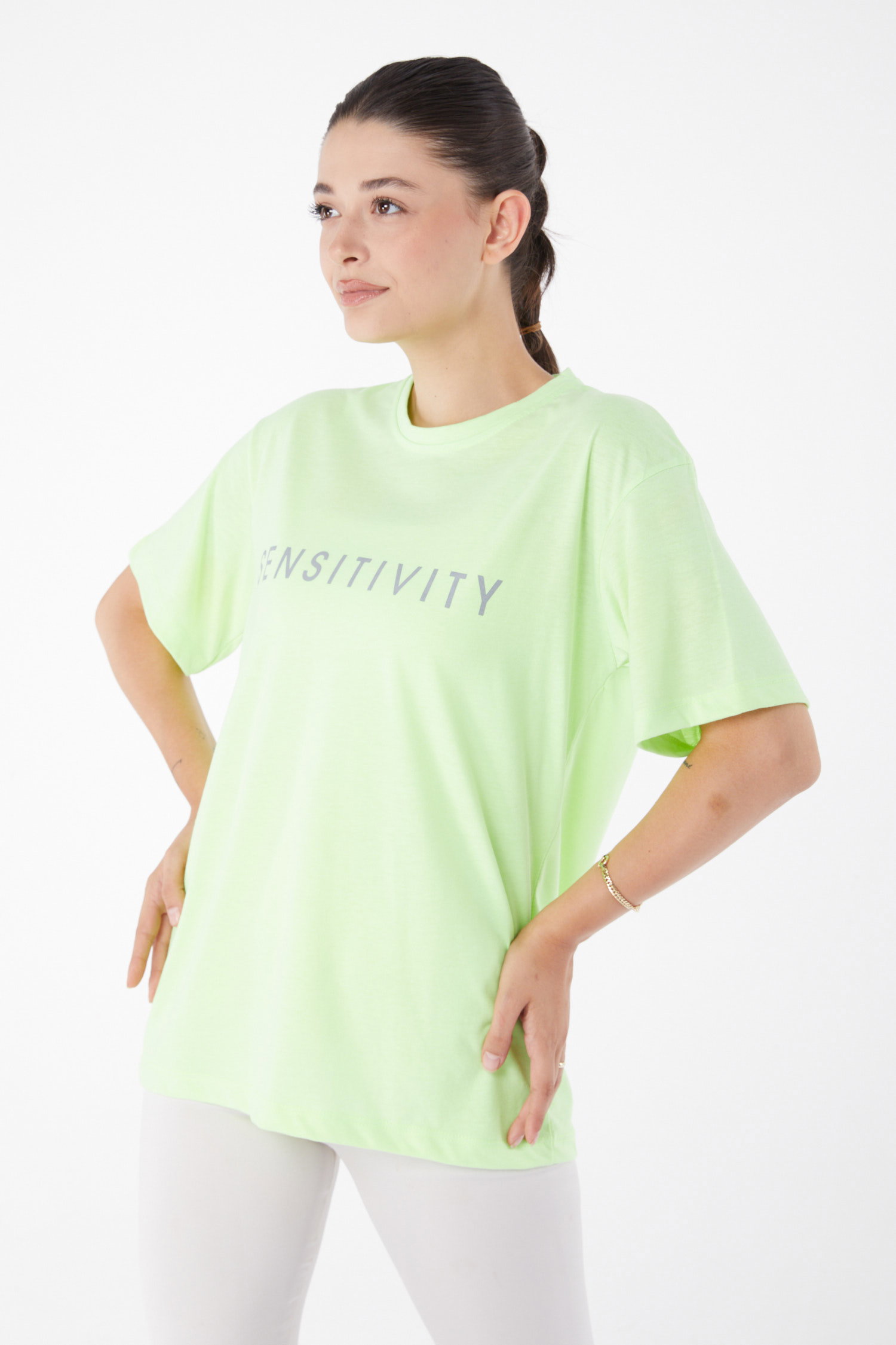 Kısa Kollu Baskılı T-shirt Fosfor Yeşili - 25984 - 1
