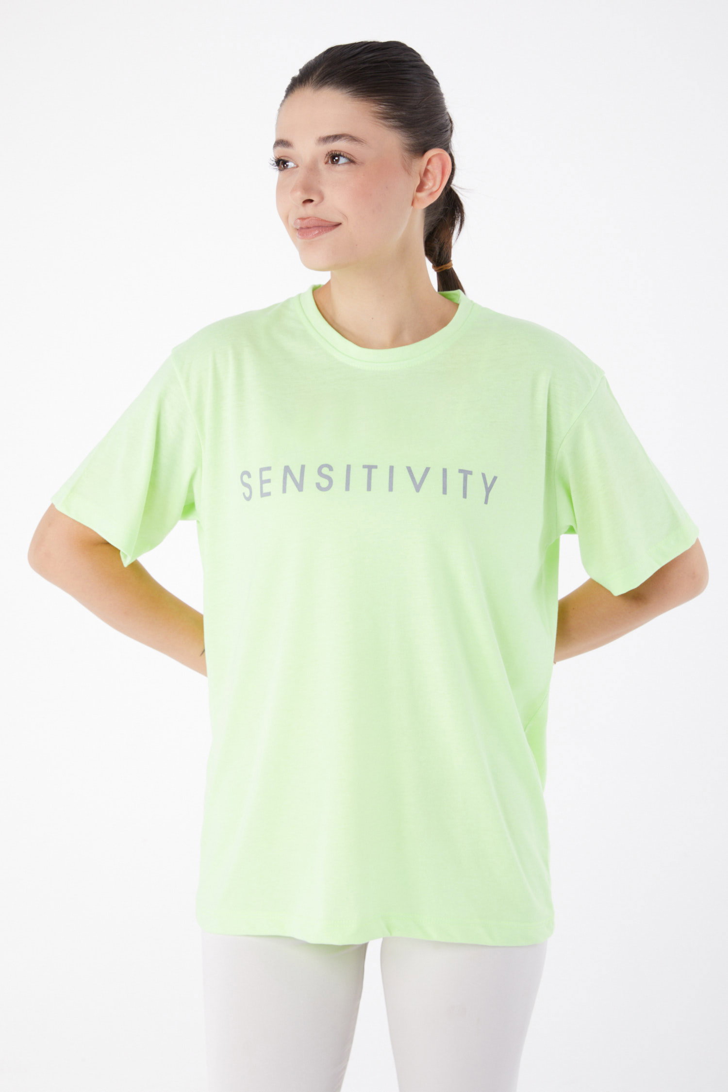 Kısa Kollu Baskılı T-shirt Fosfor Yeşili - 25984 - 2