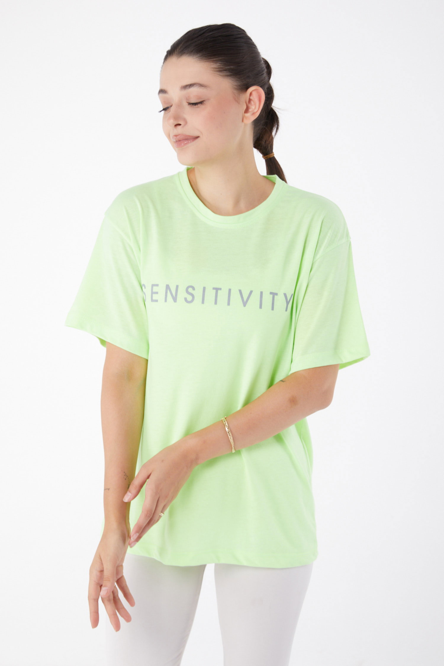 Kısa Kollu Baskılı T-shirt Fosfor Yeşili - 25984 - 3
