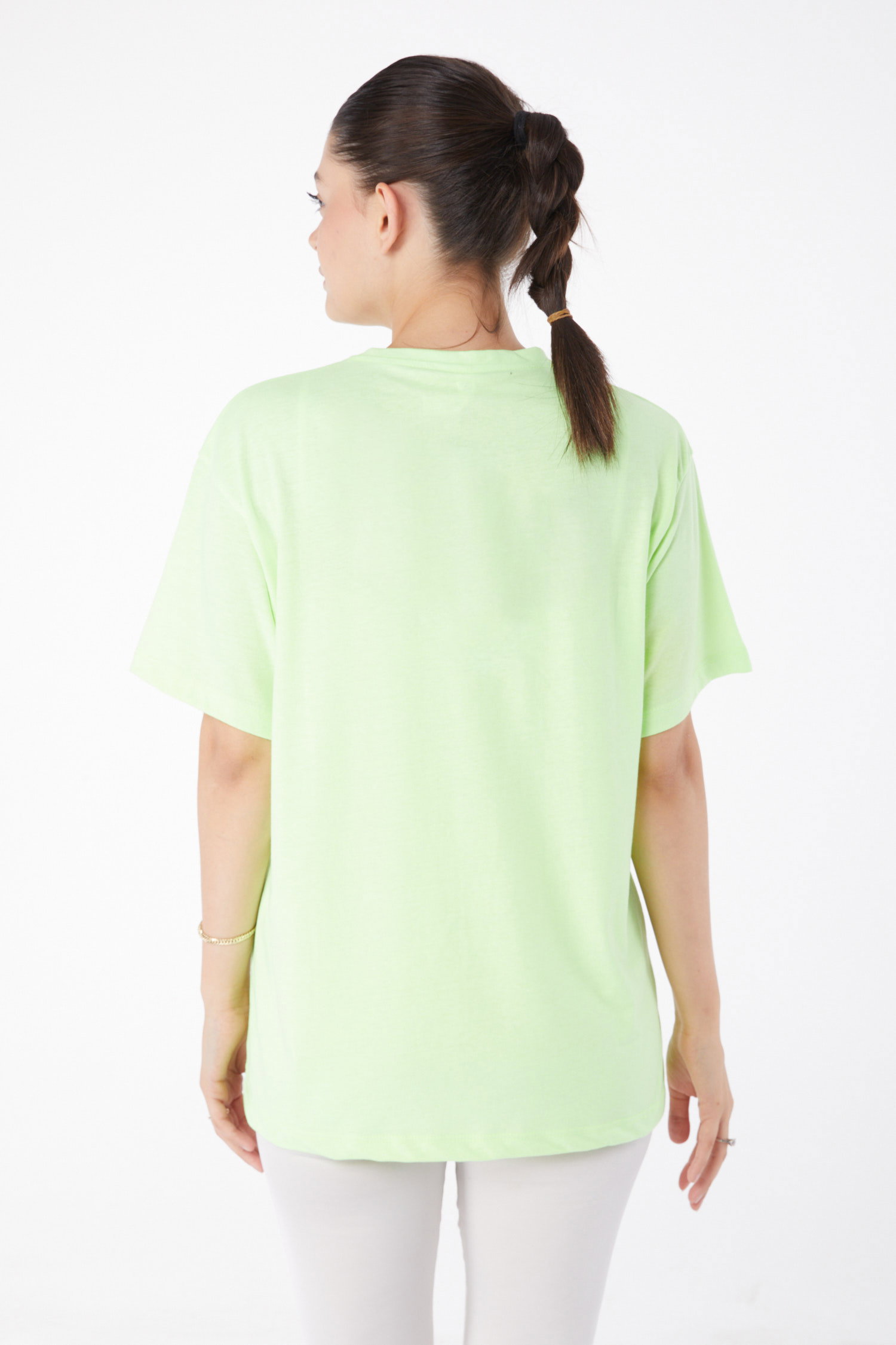 Kısa Kollu Baskılı T-shirt Fosfor Yeşili - 25984 - 5