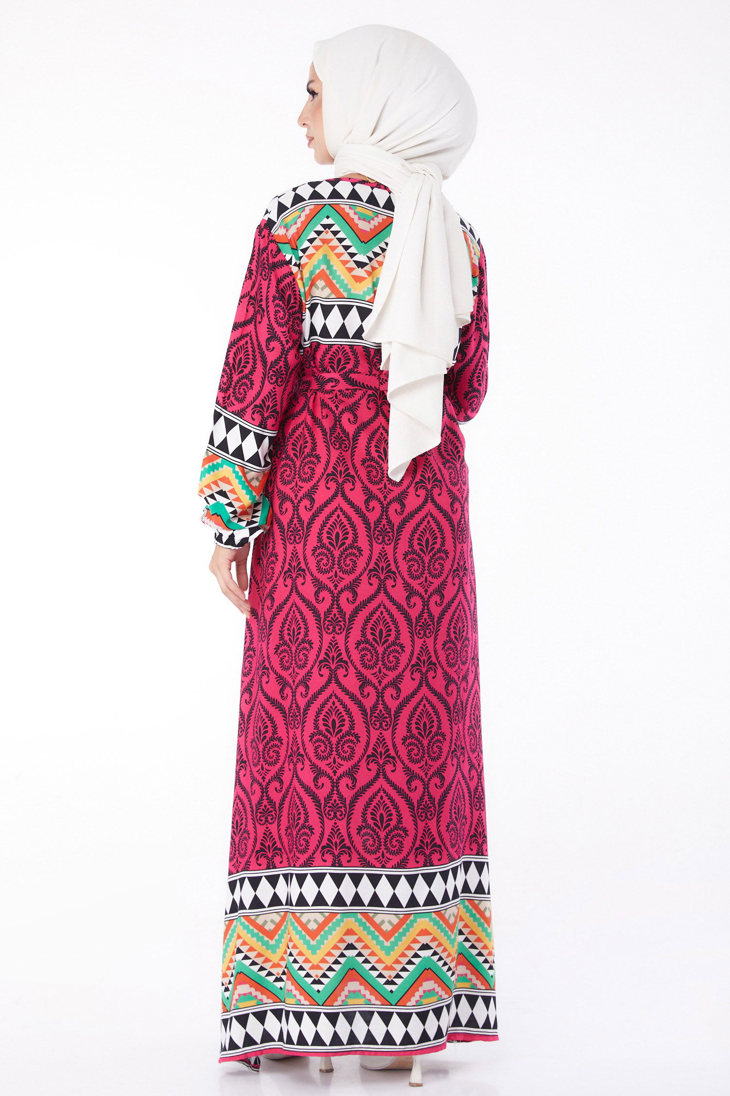 Desenli Elbise Fusya - 26233 - 6