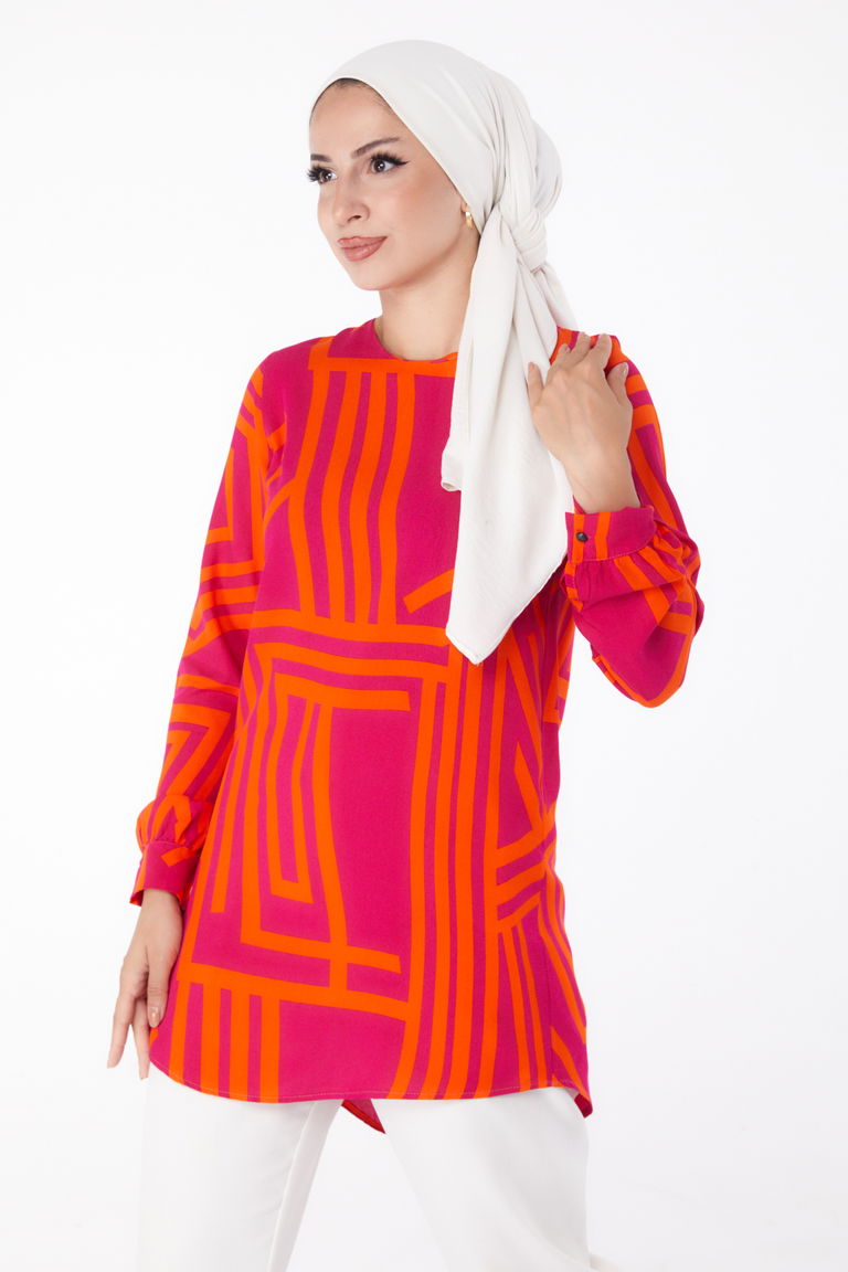 Desenli Tunik Fusya - 13278 - TOFİSA