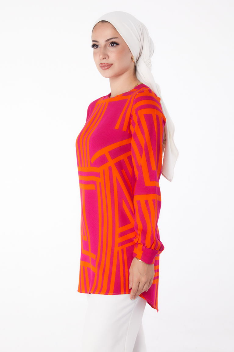 Desenli Tunik Fusya - 13278 - TOFİSA