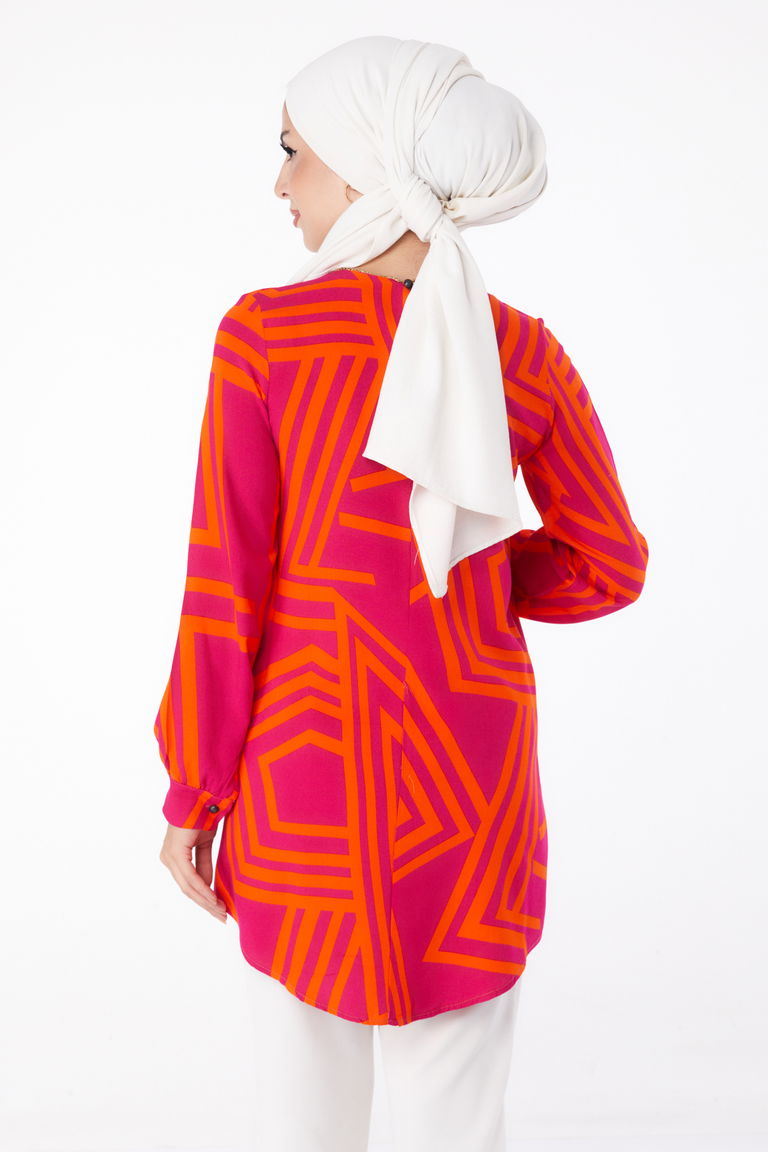 Desenli Tunik Fusya - 13278 - TOFİSA