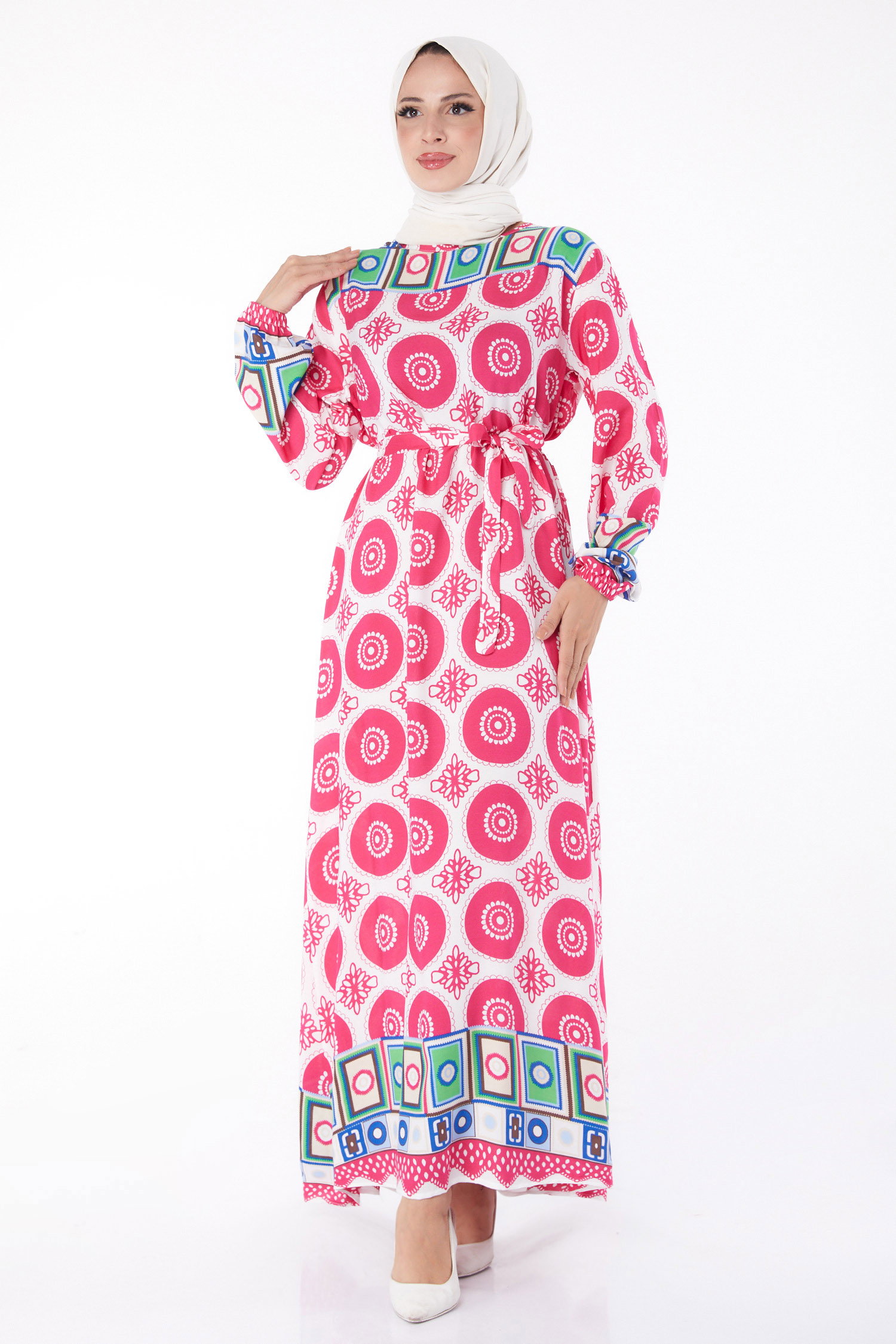 Etnik Desenli Elbise Fusya - 26228 - 2