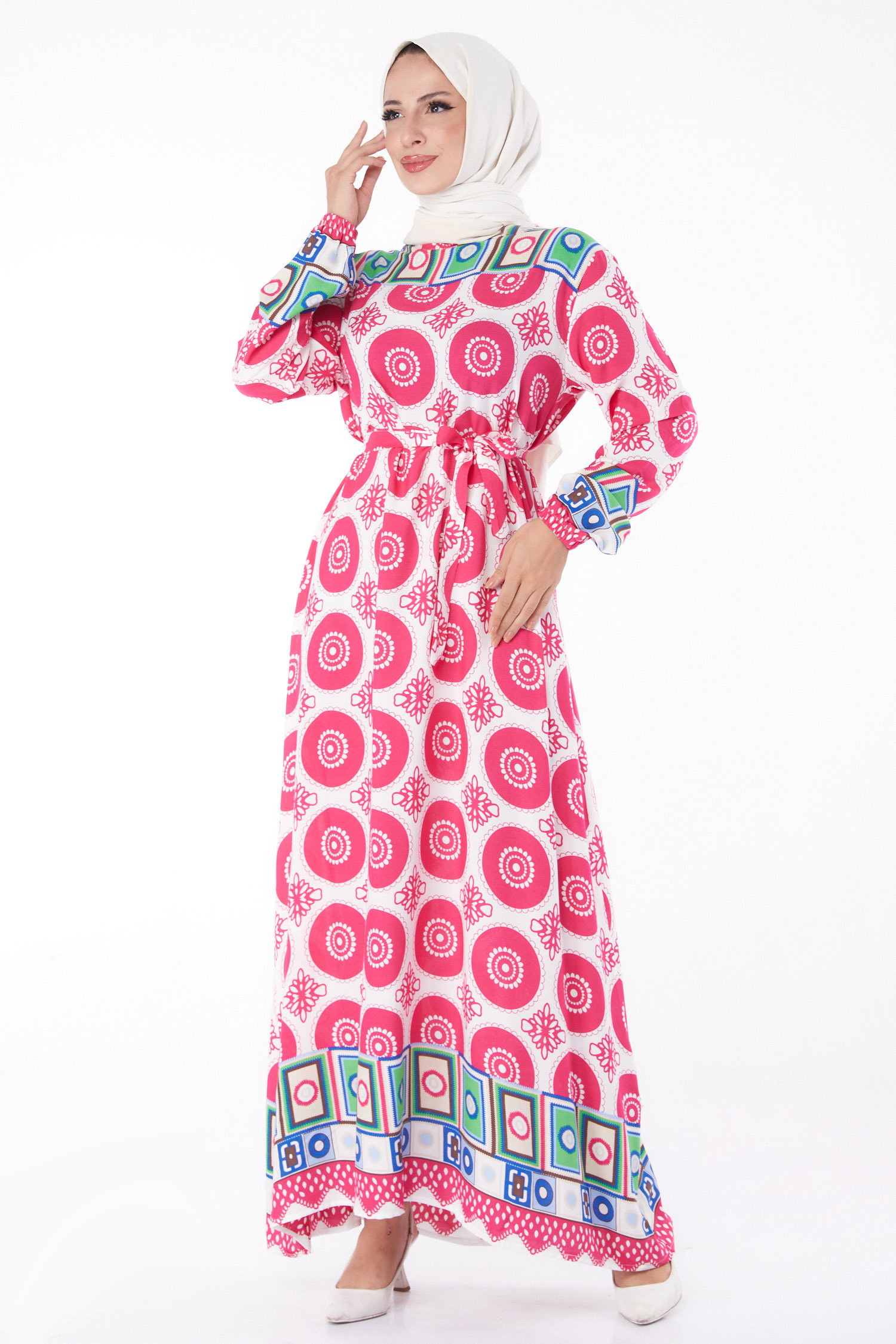 Etnik Desenli Elbise Fusya - 26228 - 3