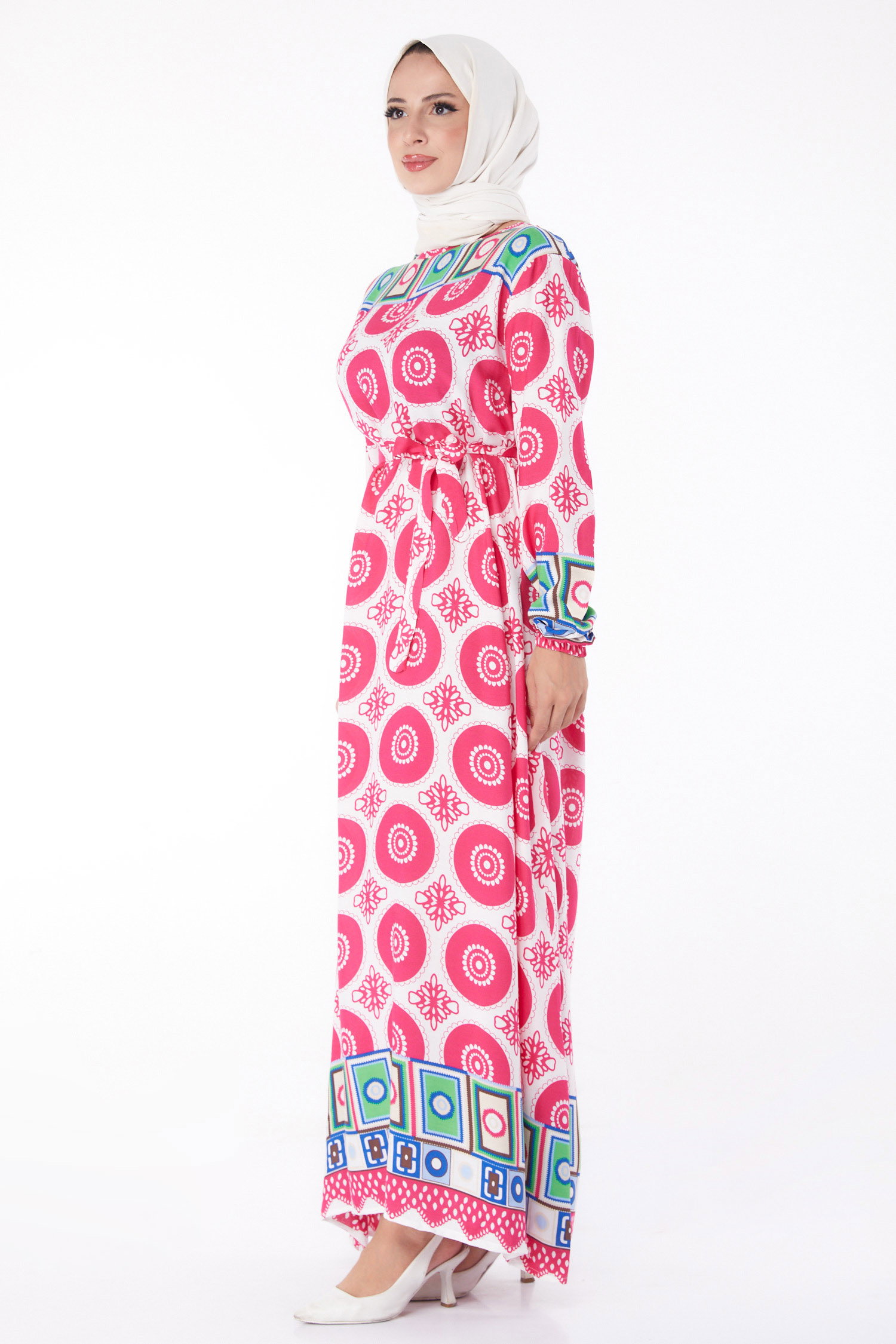 Etnik Desenli Elbise Fusya - 26228 - 5