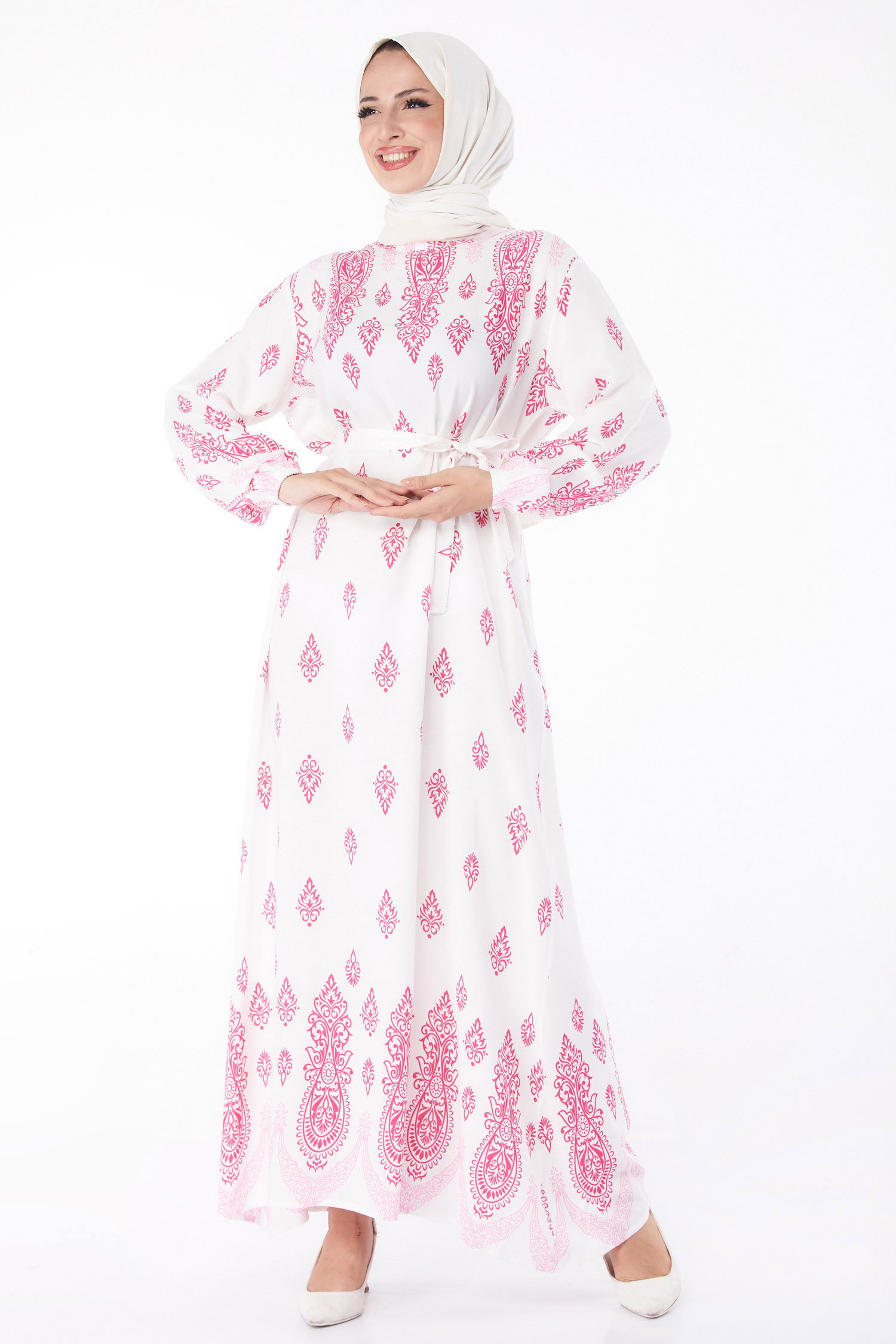 Etnik Desenli Elbise Fusya - 26229 - 1