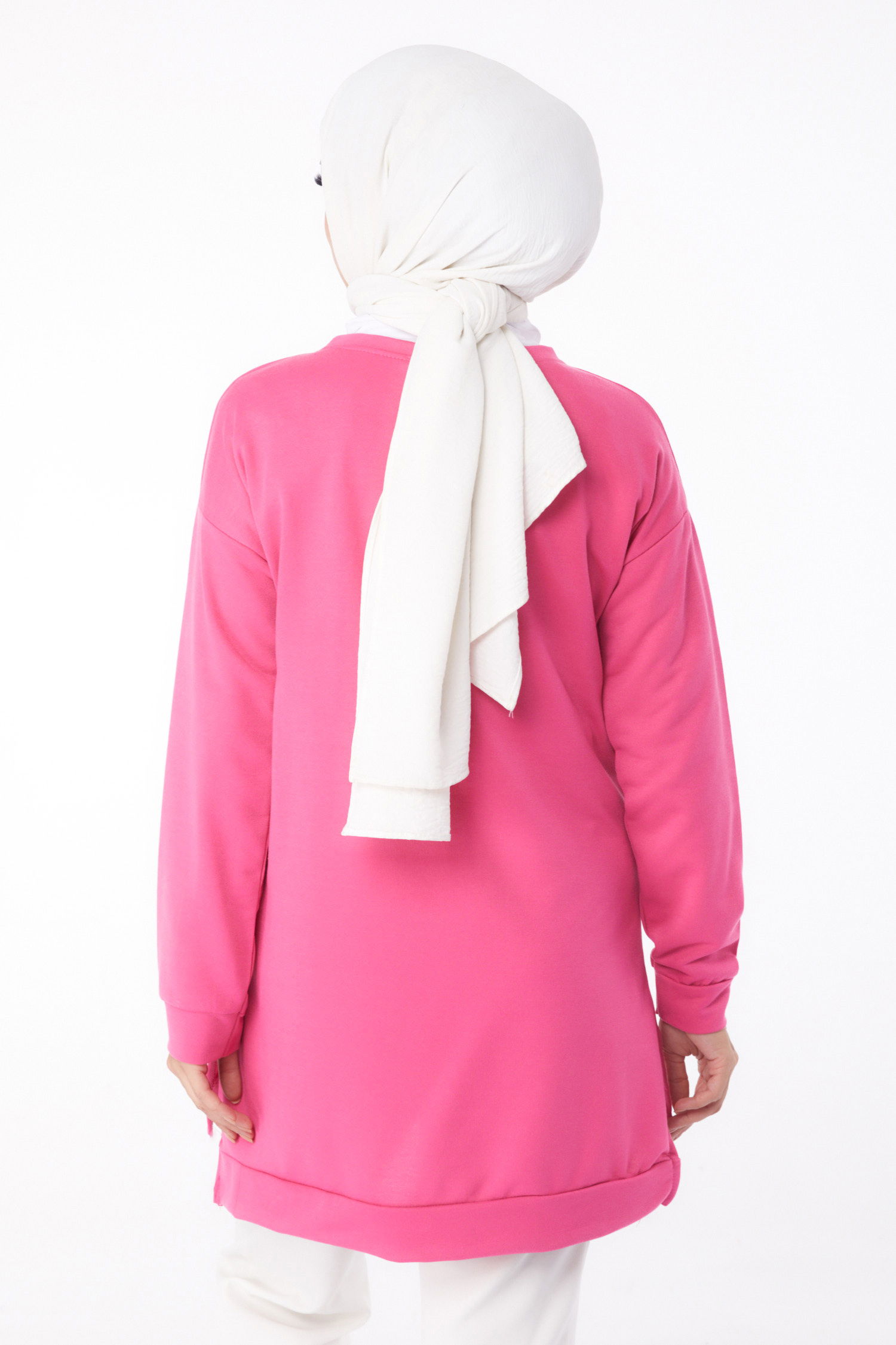 Düz Bisiklet Yaka Kadın Fuşya Sweat - 26201 - 5