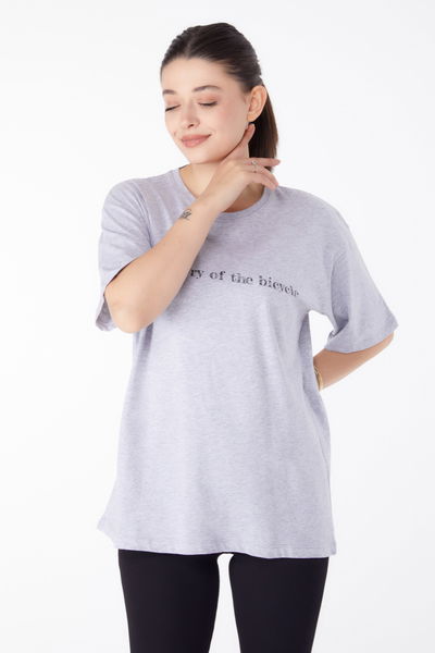 Baskılı Kısa Kollu T-Shirt Gri - 25394 