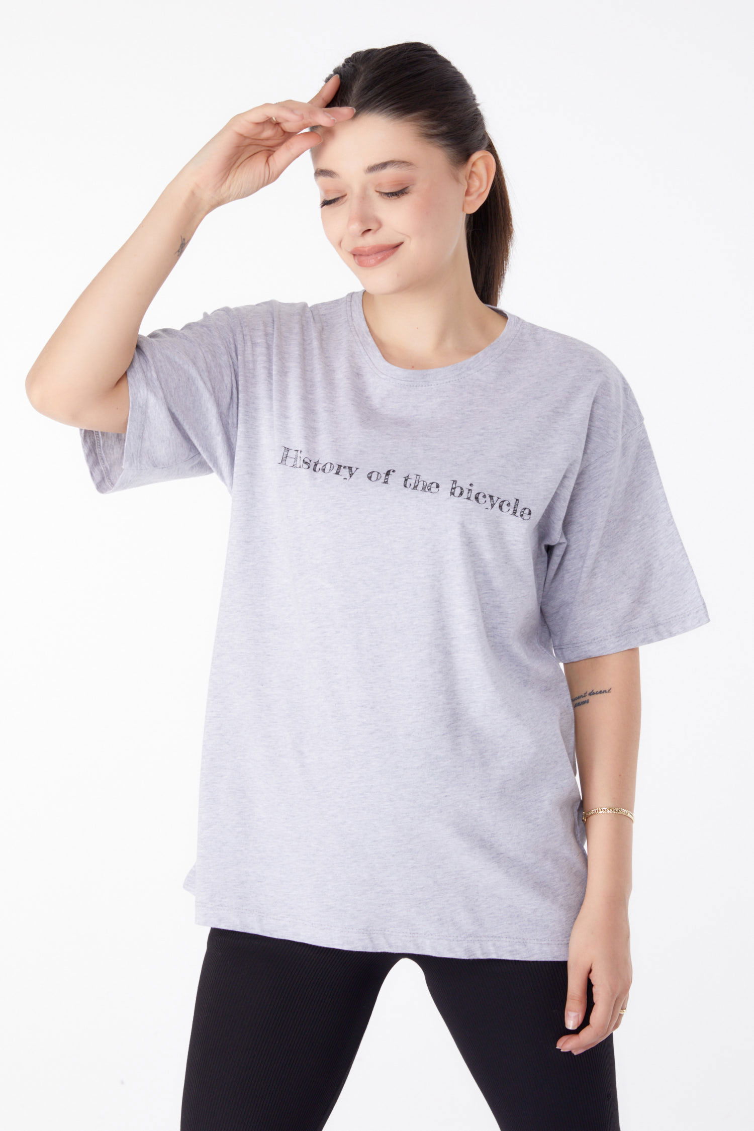 Baskılı Kısa Kollu T-Shirt Gri - 25394 - 2