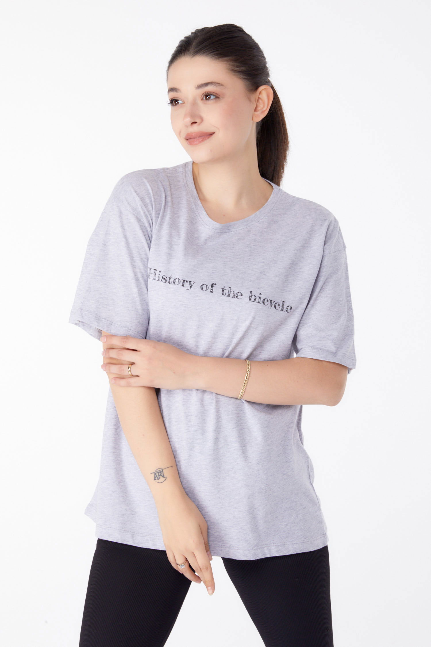 Baskılı Kısa Kollu T-Shirt Gri - 25394 - 3